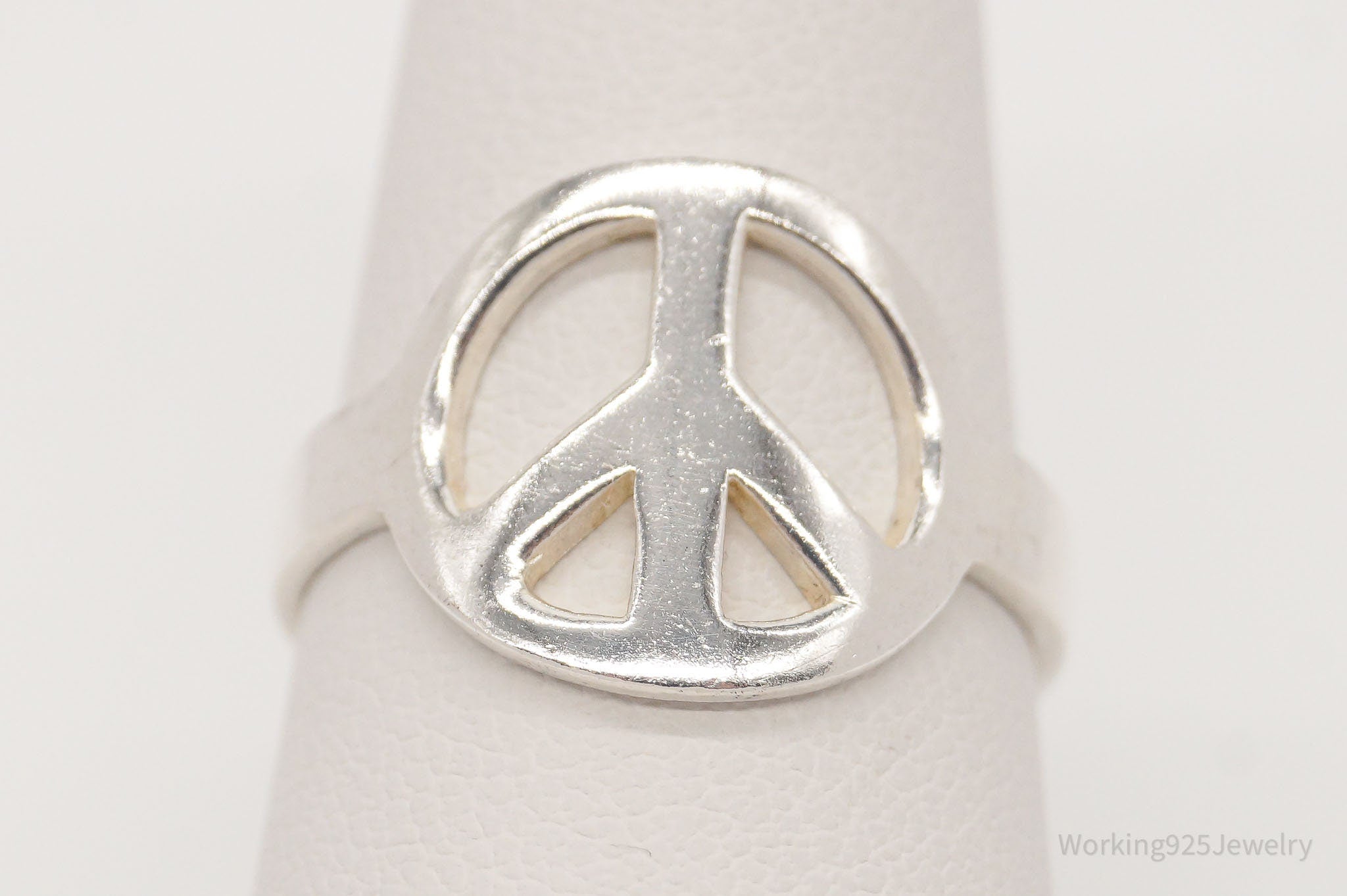 Vintage Peace Sign Sterling Silver Ring - Size 7