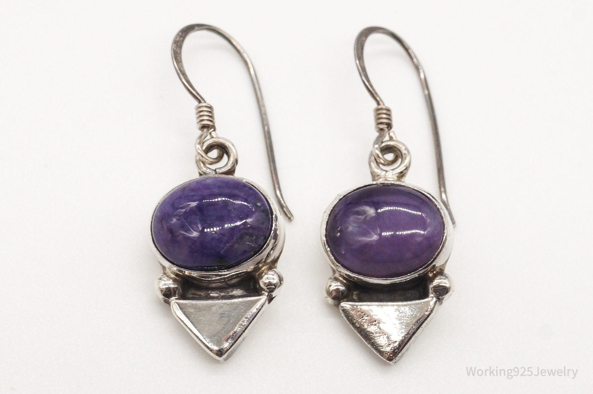 Vintage Native American E Jackson Charoite Sterling Silver Earrings