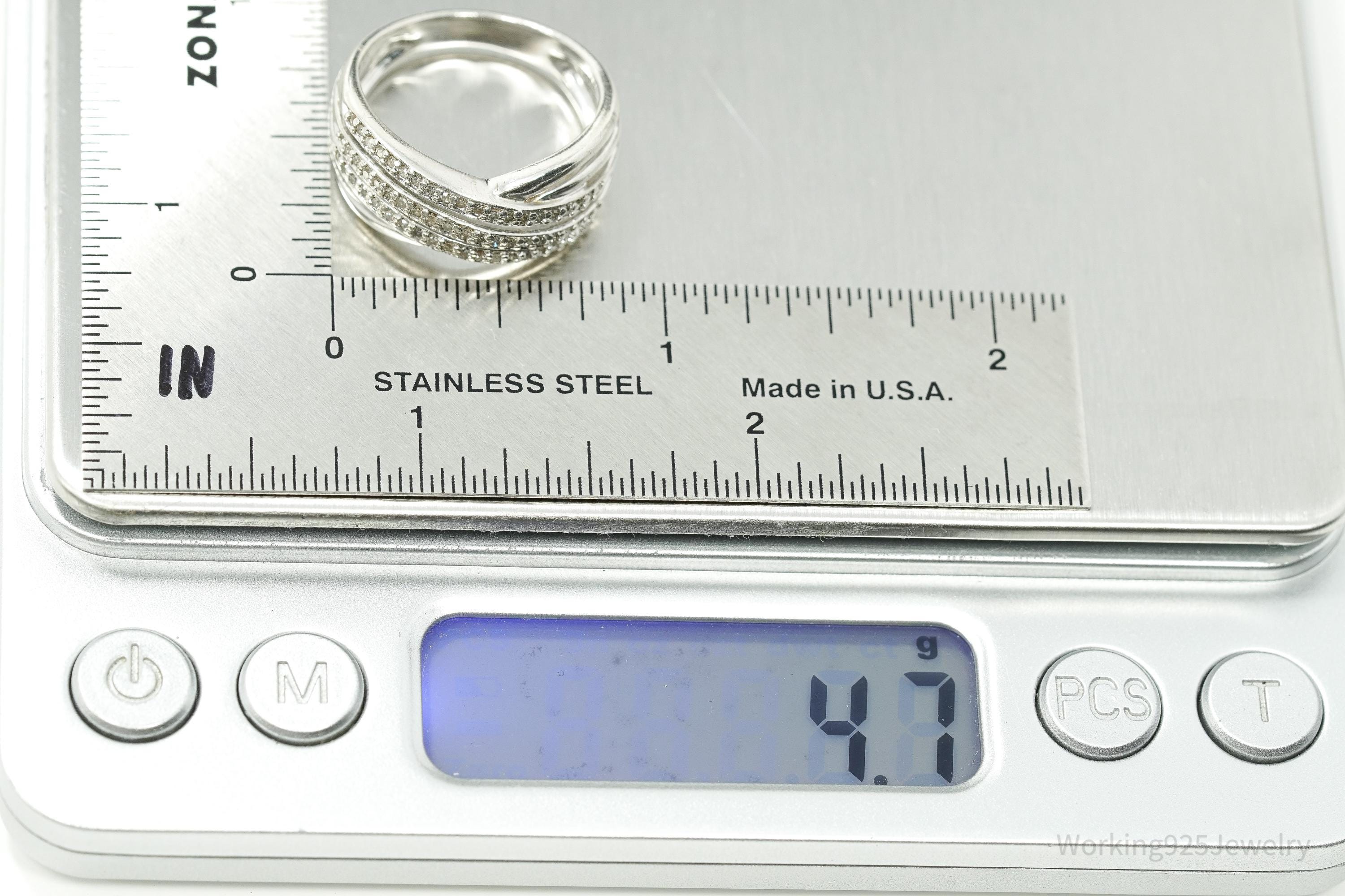 Vintage Diamond Sterling Silver Band Ring - Size 8