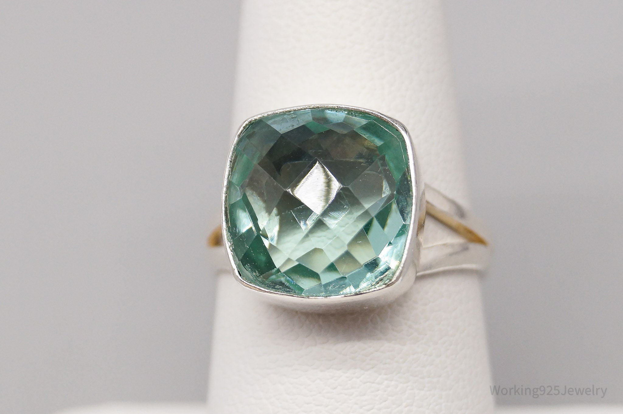 Vintage Teal Stone Sterling Silver Ring - Size 7.5