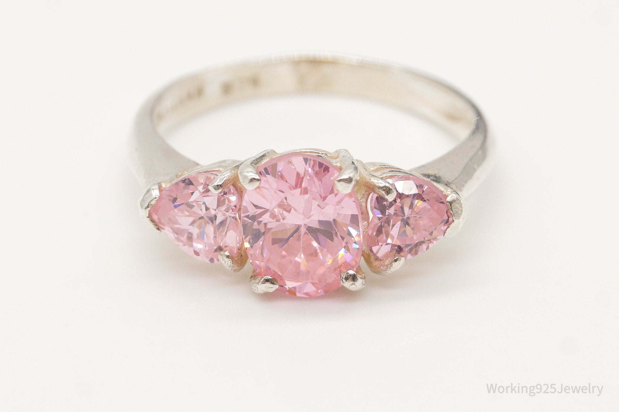 Vintage Pink Cubic Zirconia Sterling Silver Ring - Size 7