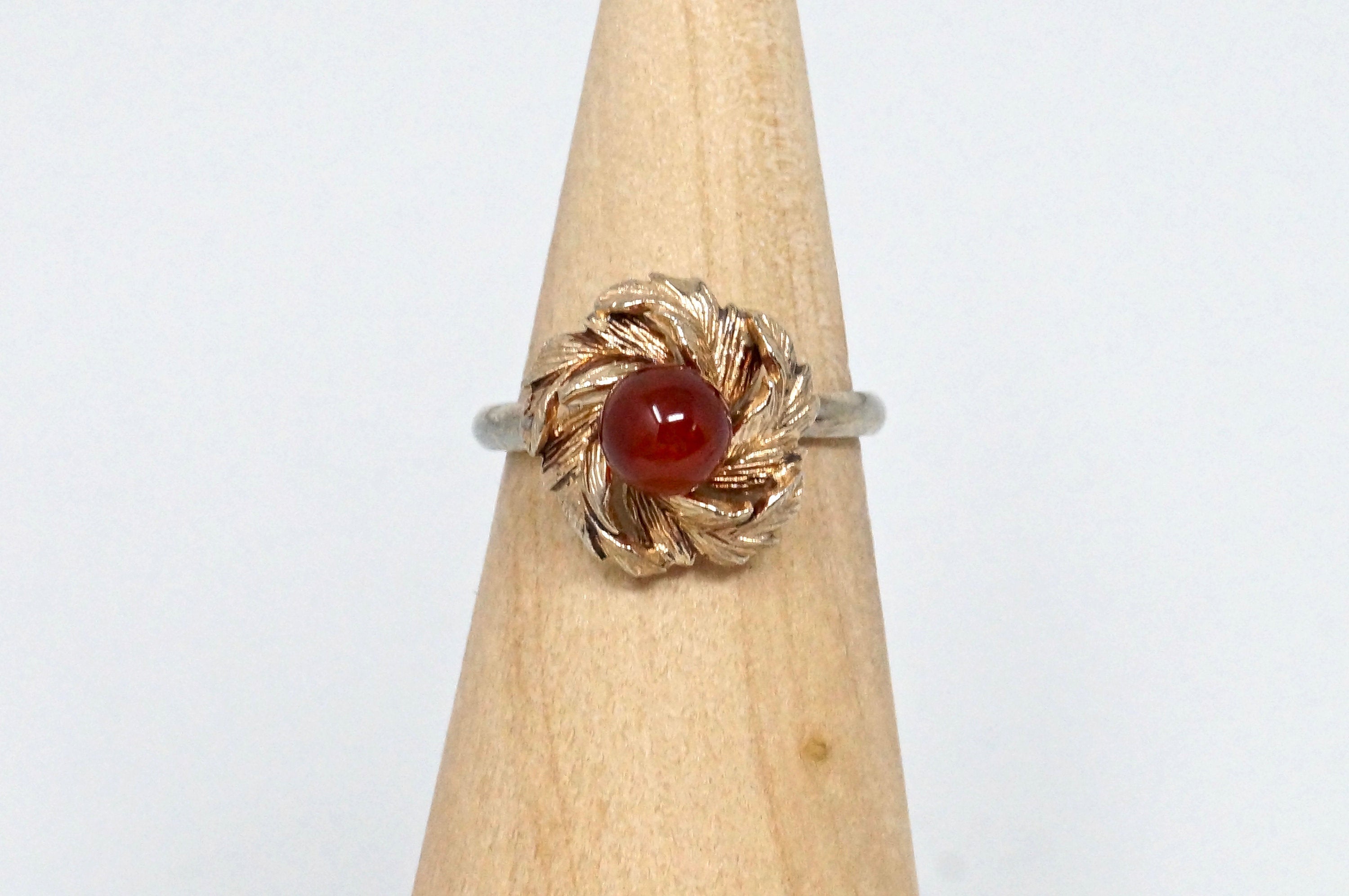 Vtg Early 1900s Style Carnelian Gold Flower Sterling Silver Adjustable Ring Sz 7