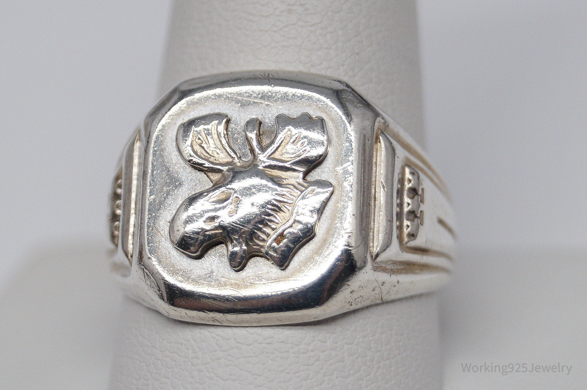 Vintage "Loyal Order Of Moose" Moose Head Sterling Silver Ring - Size 10.75