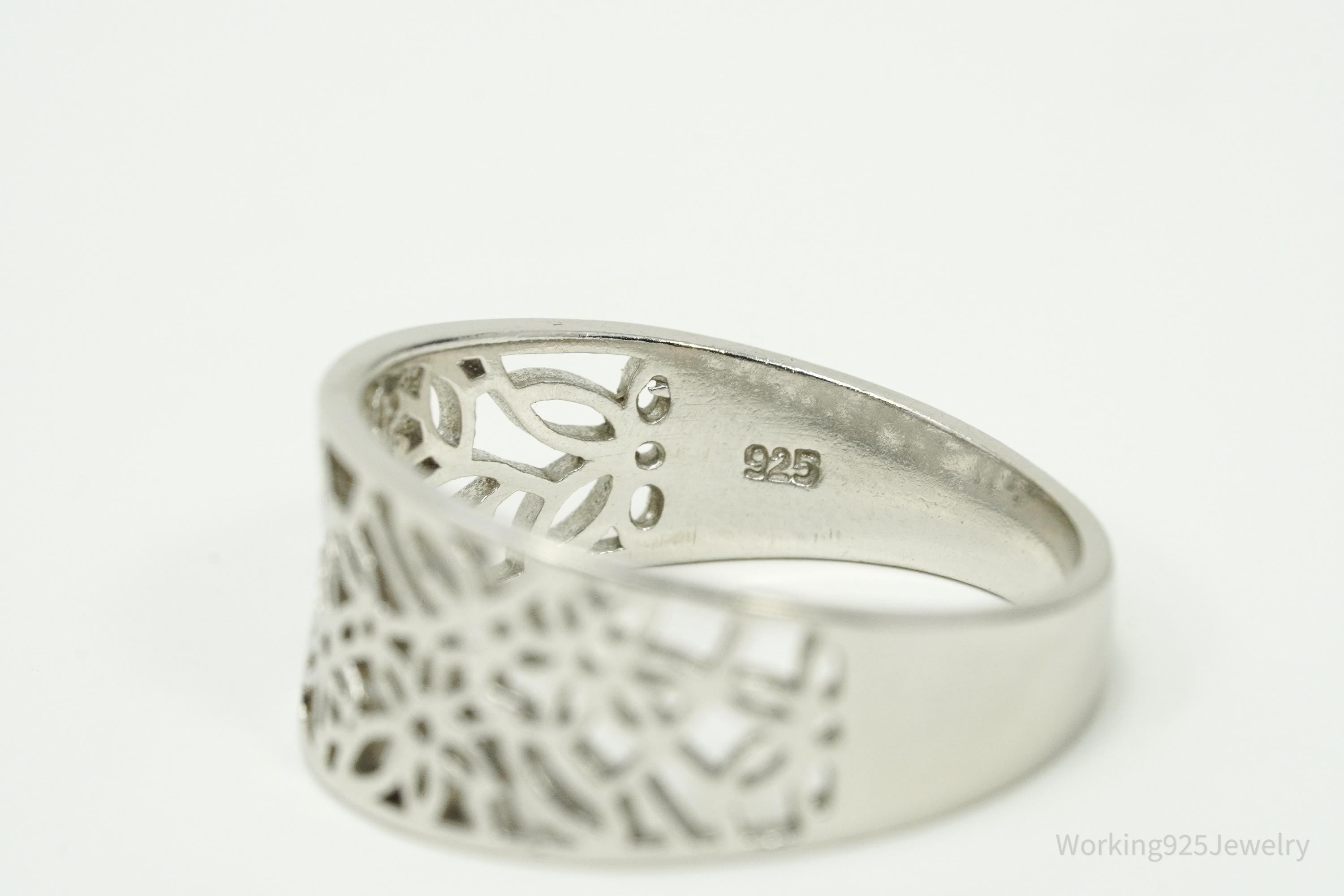 Vintage Cut Out Flowers Design Sterling Silver Ring - Size 8.75