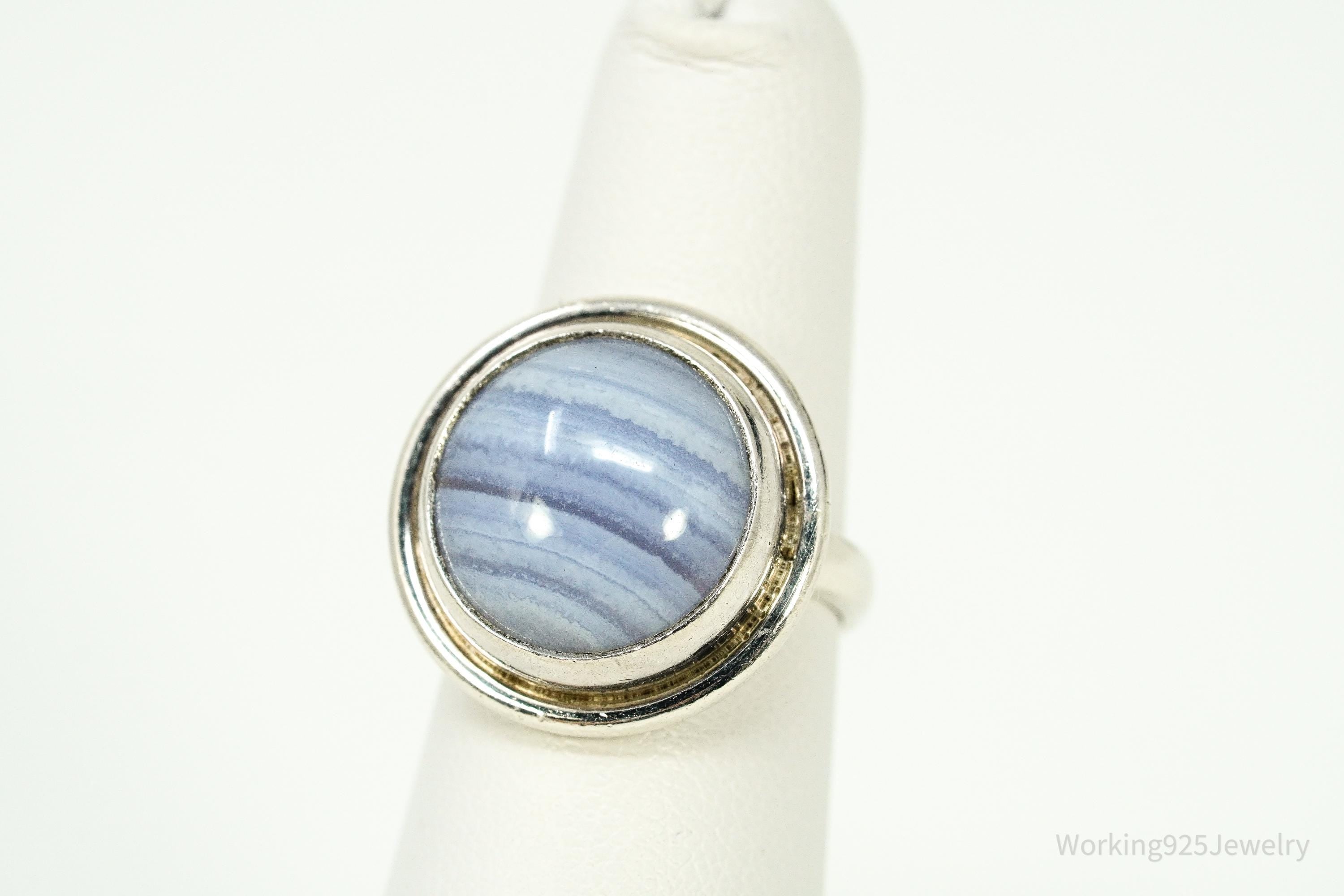Vintage Blue Lace Agate Silver Ring - Size 6
