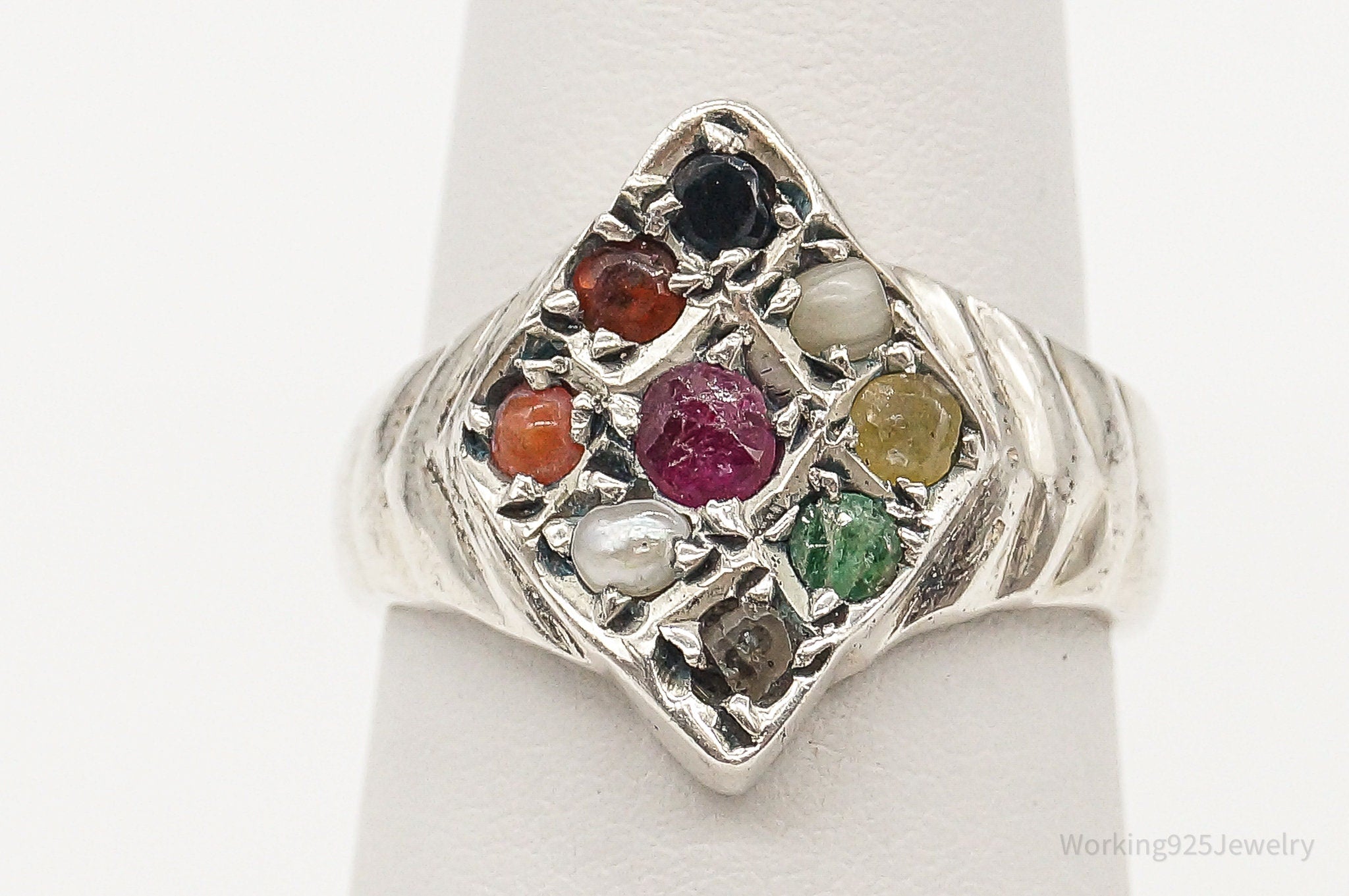 Vintage Multi Gem Sterling Silver Ring - Size 7