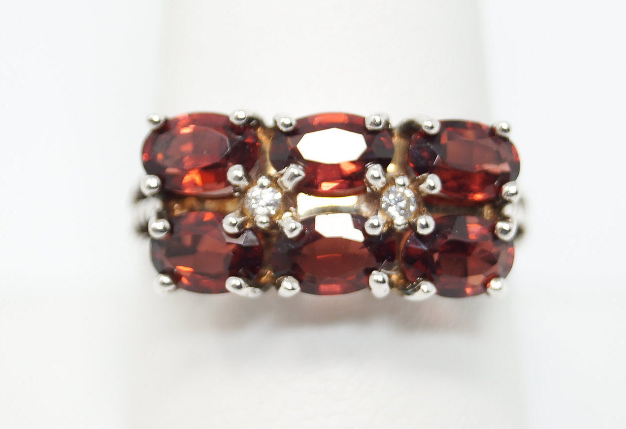 Vtg Designer JED Art Deco Garnet CZ Statement Ring Sterling Silver - Size 9.25