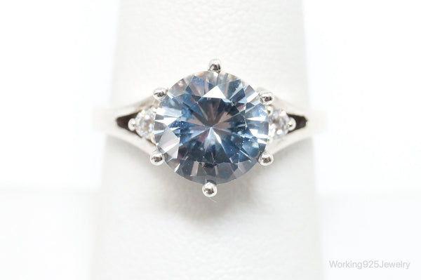 Vintage Simulated Aquamarine Diamonique Sterling Silver Ring SZ 7.75