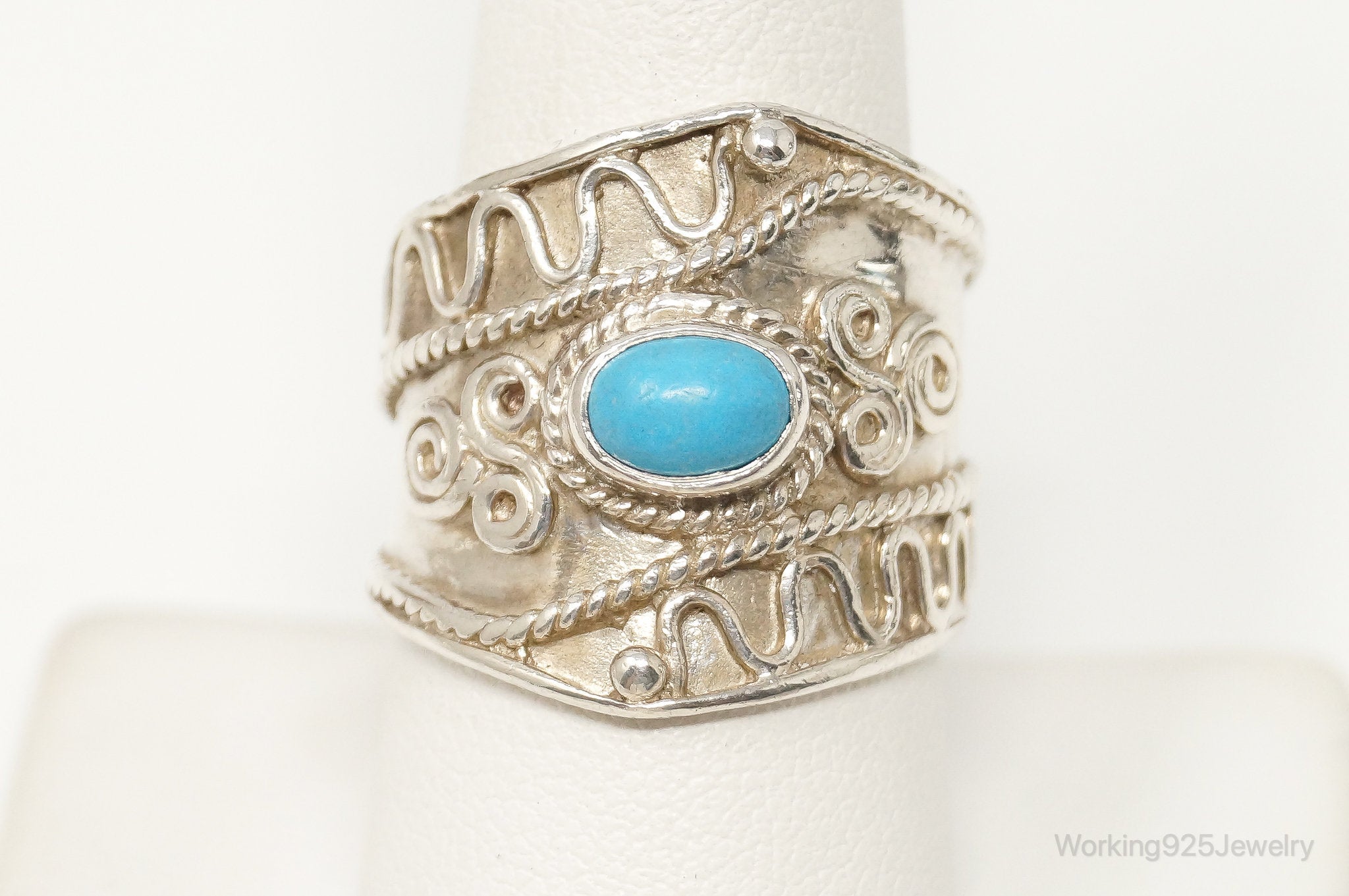 Vintage Turquoise Southwestern Sterling Silver Ring - SZ 8.75