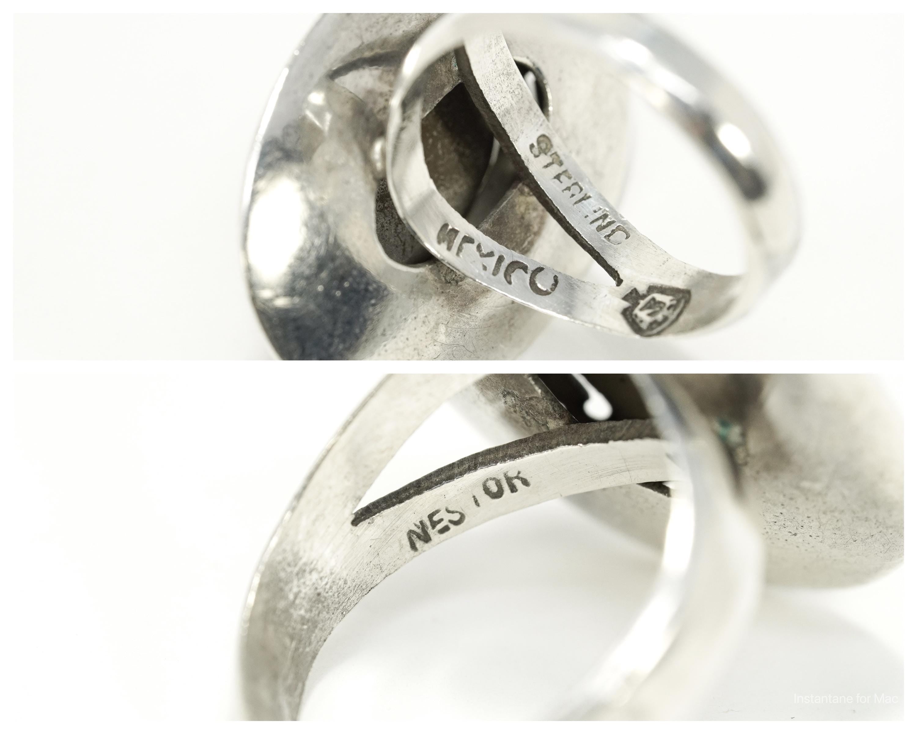 Vintage Mexico Amethyst Poison Ring Modernist Sterling Silver Size 8.75