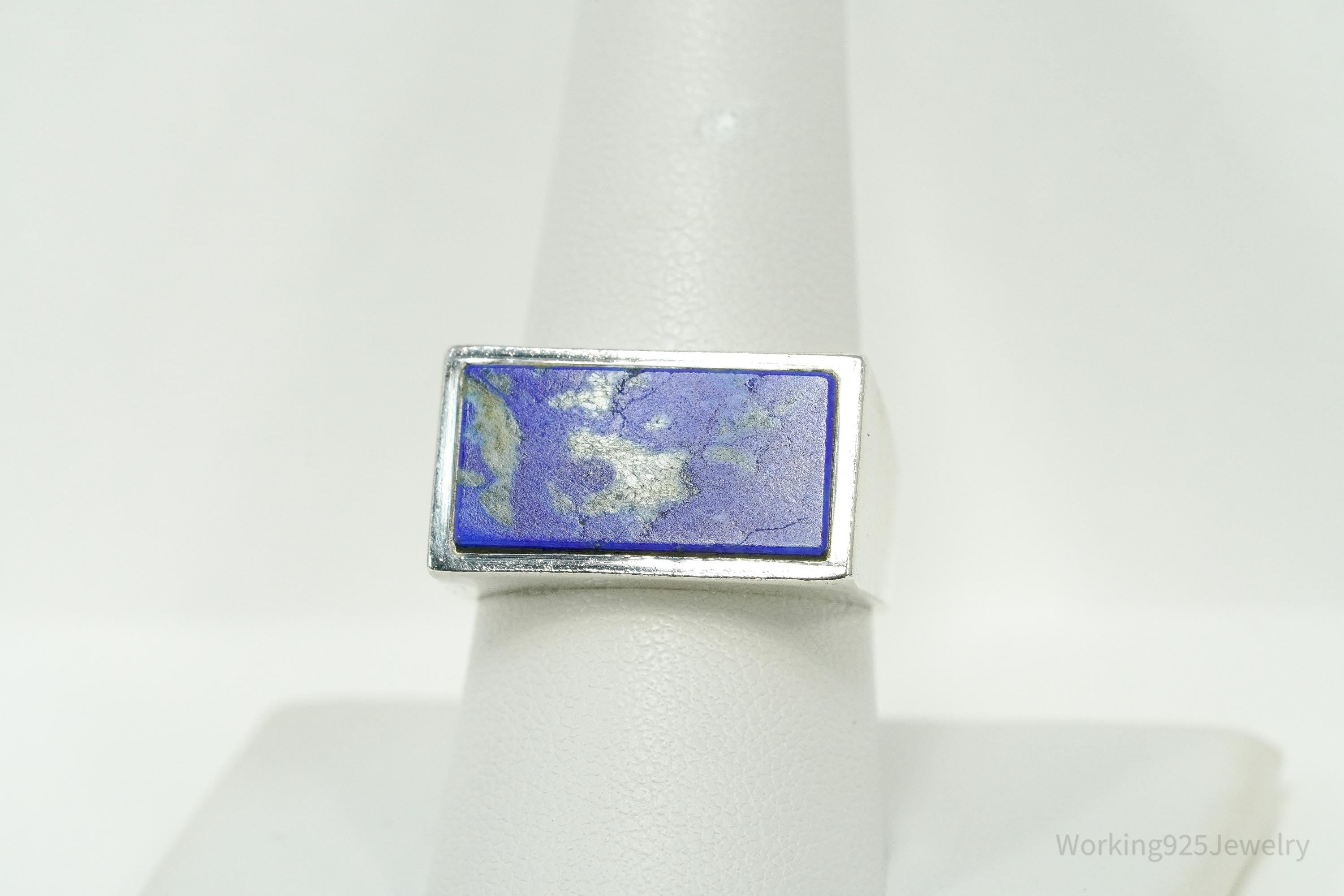 Vintage Lapis Lazuli Modernist Style Sterling Silver Ring Size 9