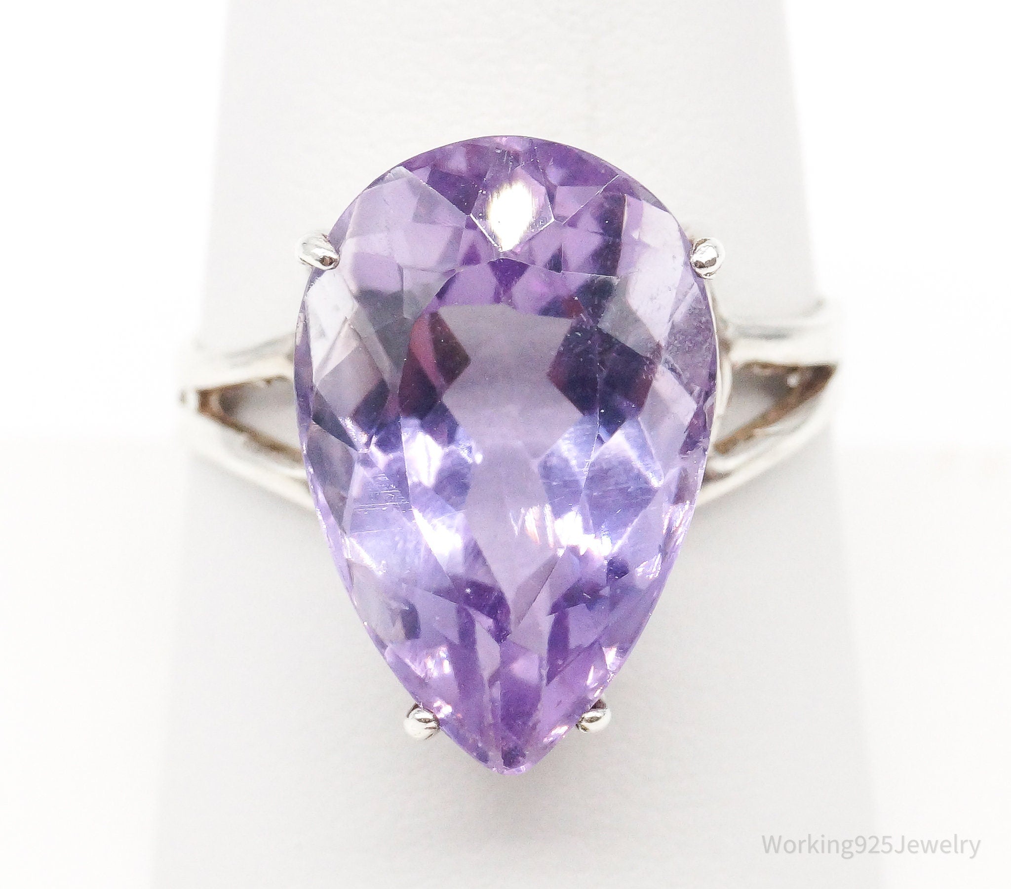 Vintage Large Amethyst Sterling Silver Ring - Size 8.75