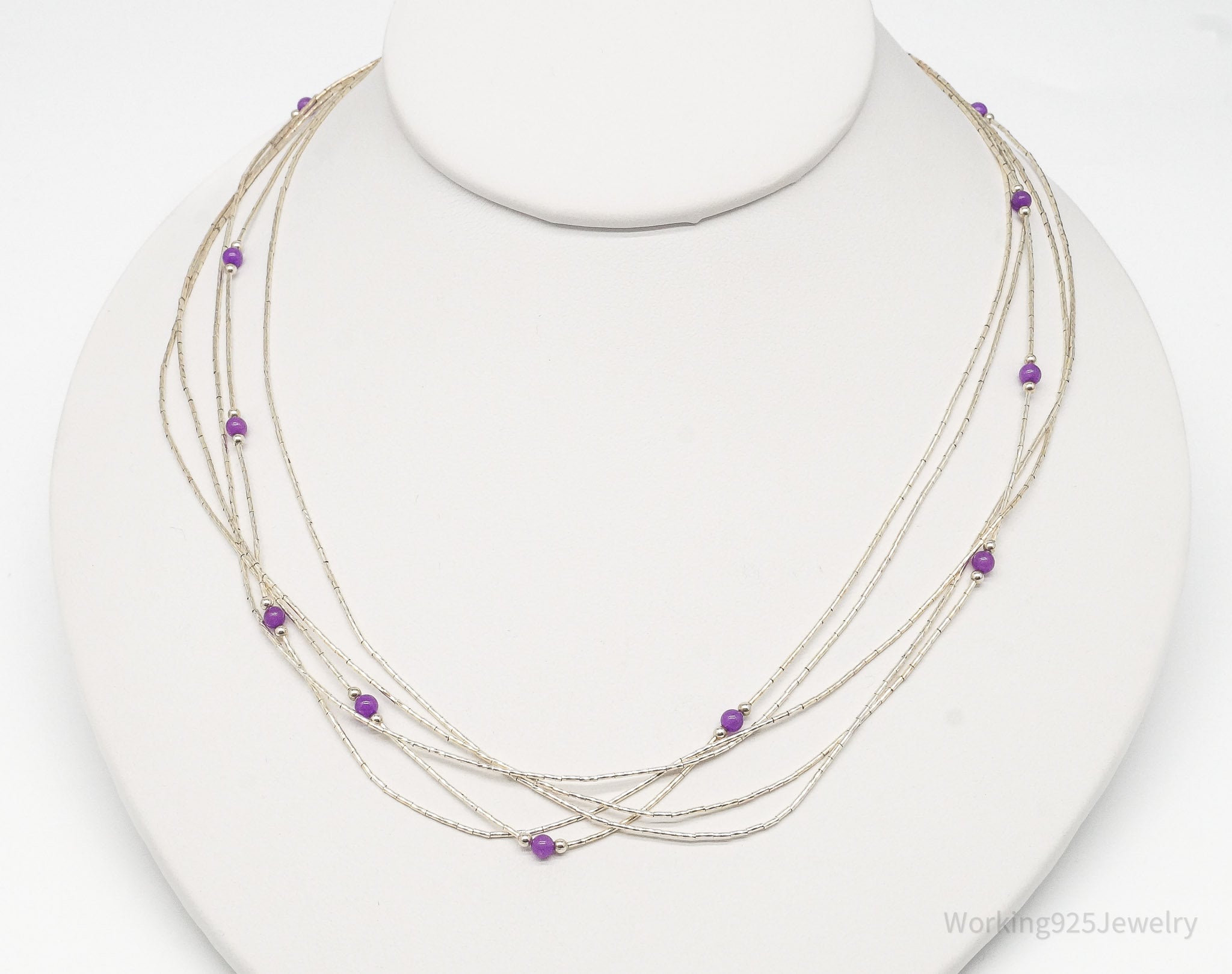 VTG Southwest Carolyn Pollack 5 Strand Purple Gem Sterling Silver Necklace