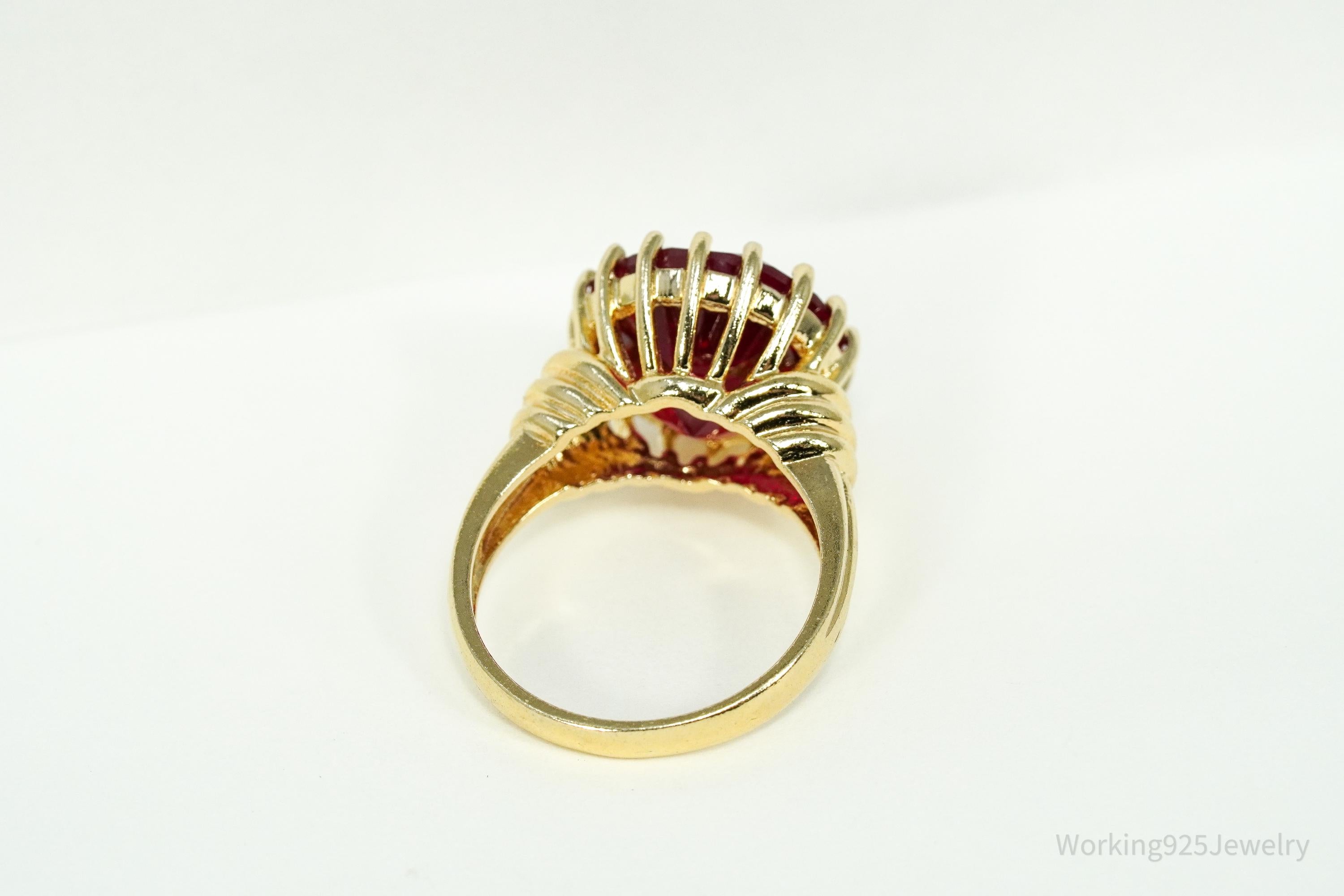 Ross Simons Large Ruby 18K Yellow Gold Over Sterling Silver Ring - Size 8