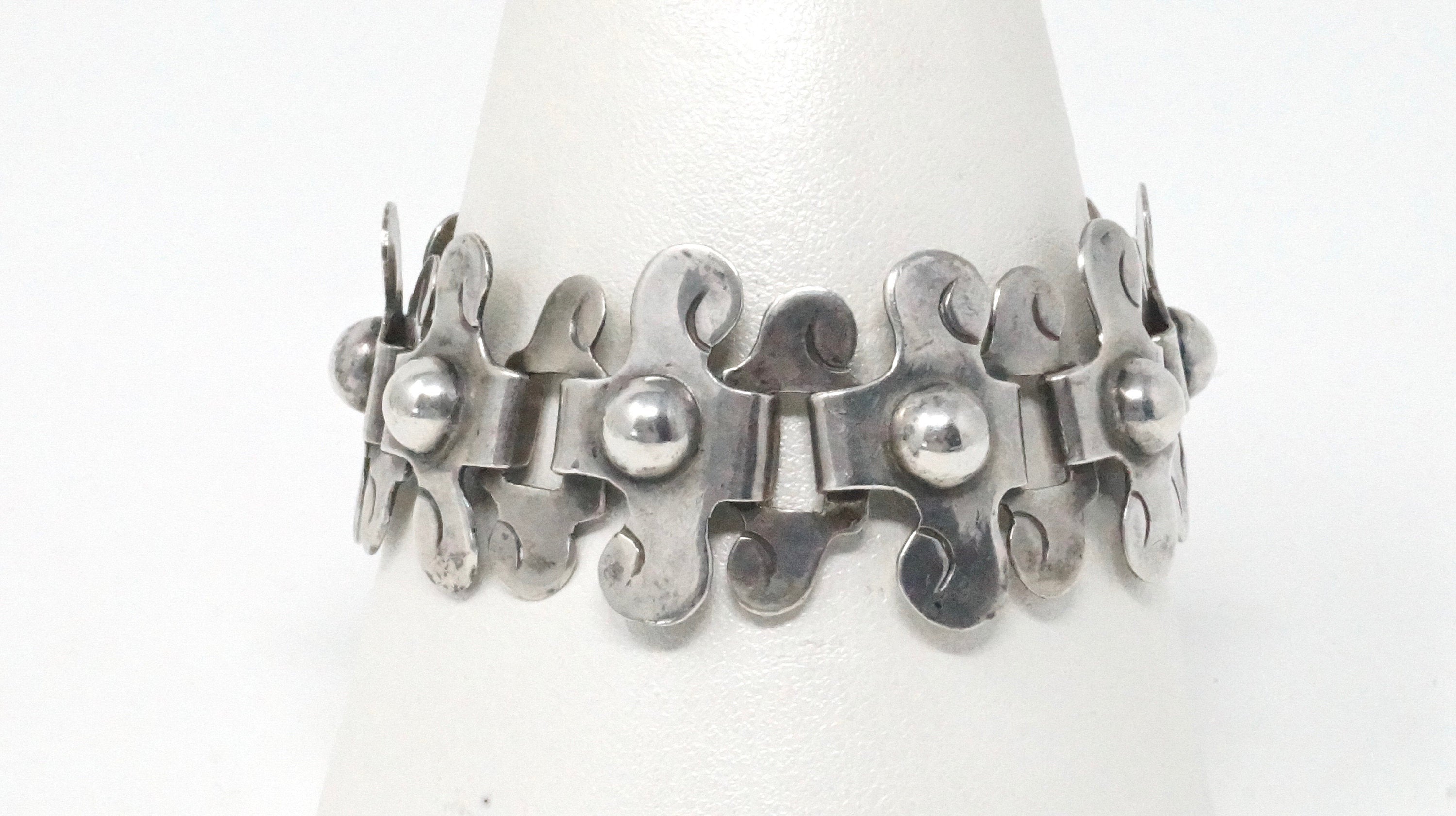 Vintage Mexico Designer Artemio Navarrette Modernist 980 Silver Panel Bracelet