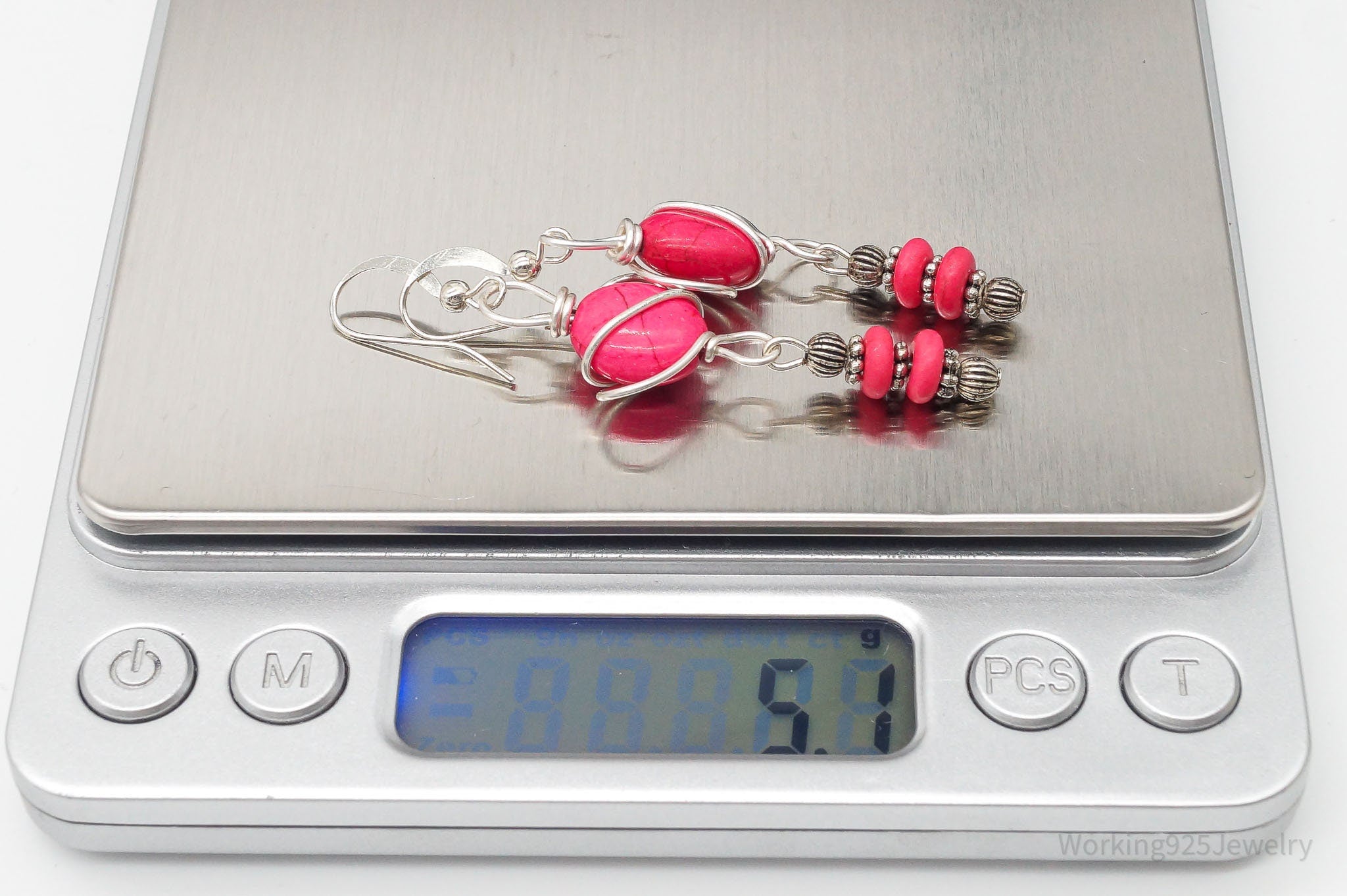 Vintage Pink Howlite Silver Earrings