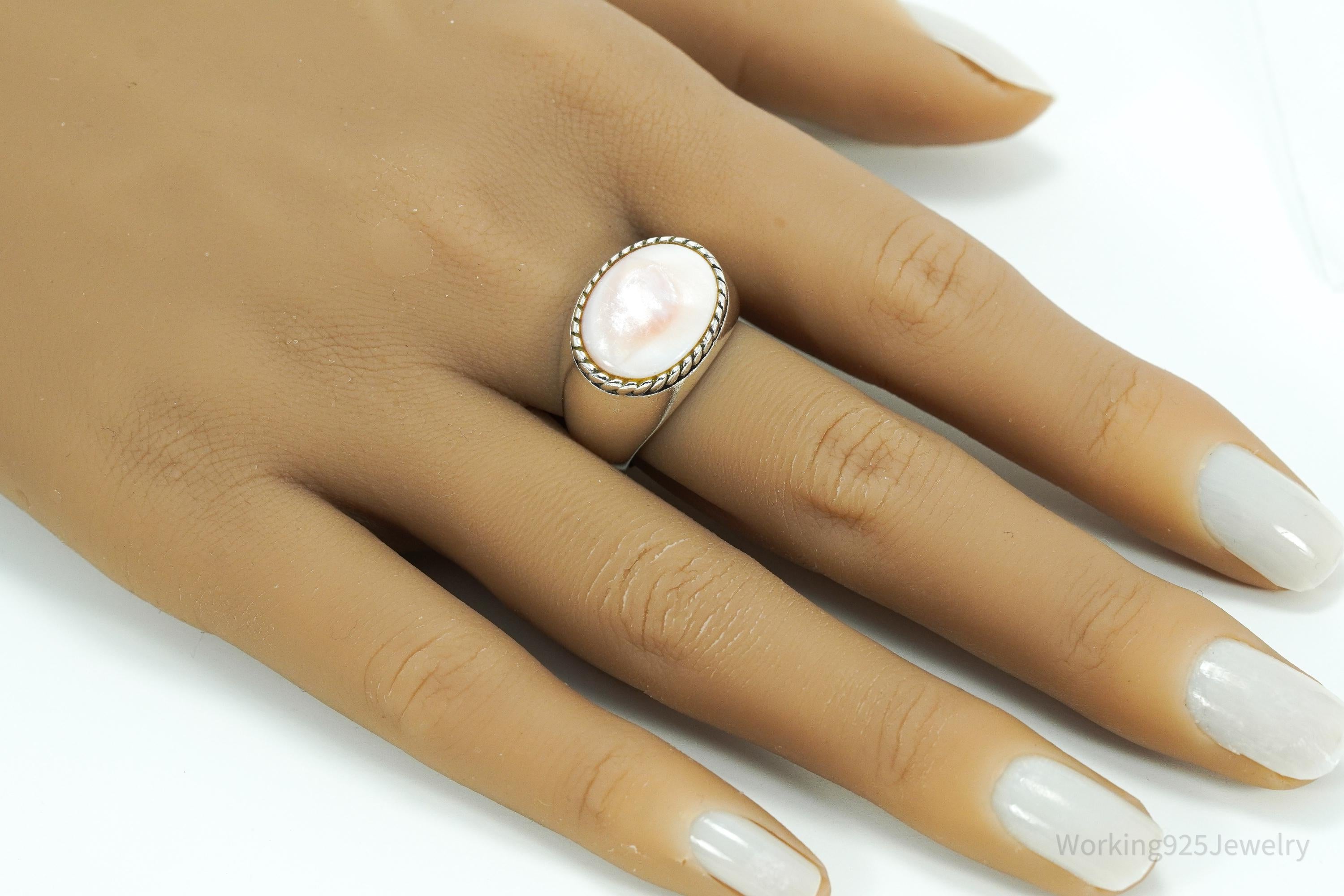 Vintage Pink Mother Of Pearl Sterling Silver Ring - Size 9