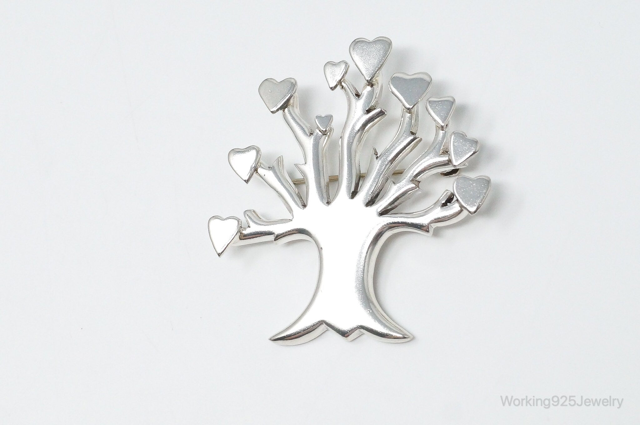 Vintage Taxco Mexico Hearts Tree Sterling Silver Brooch Pin