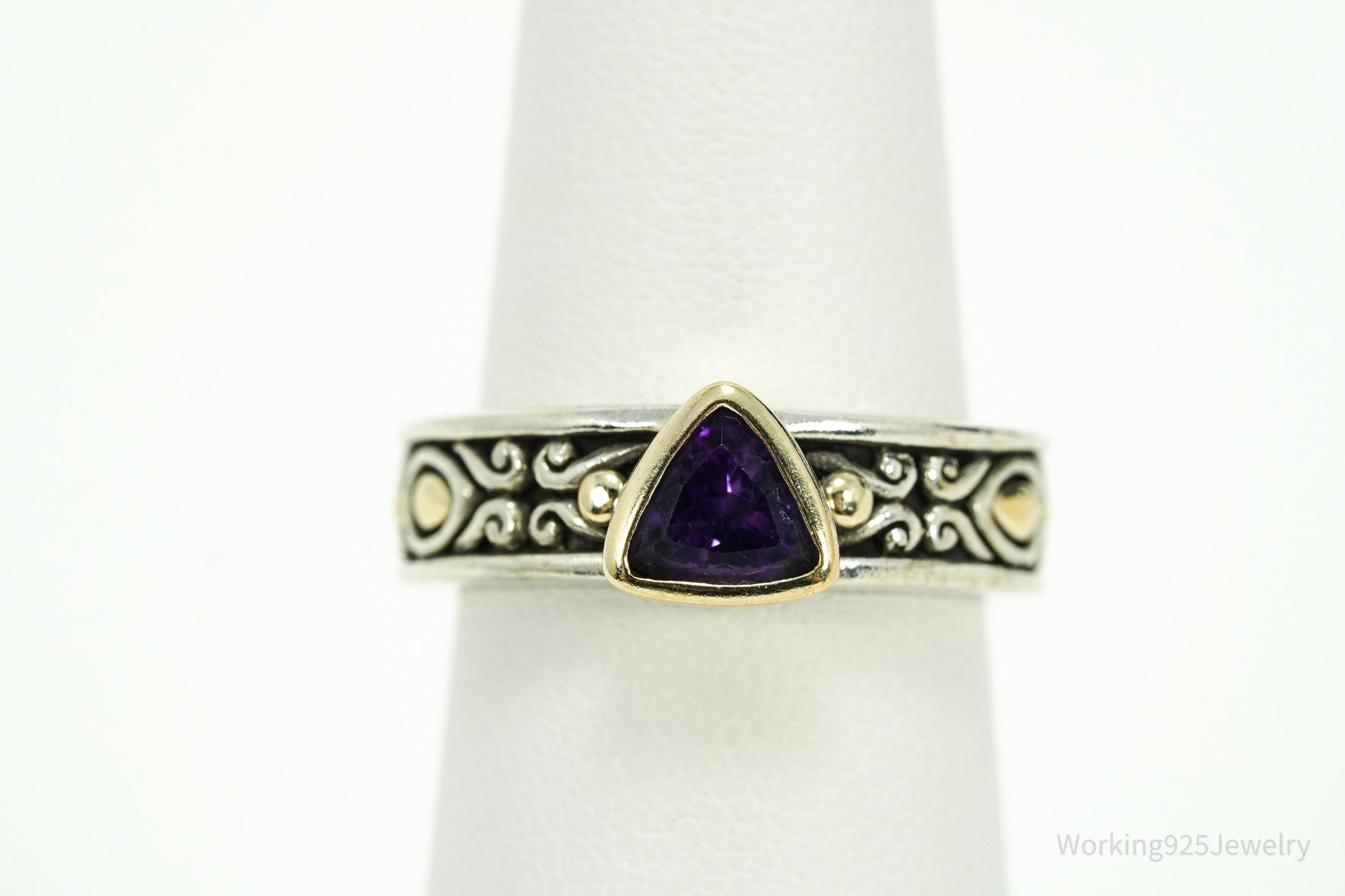Ed Hardy Purple Amethyst 18K Yellow Gold Sterling Silver Ring - Size 7