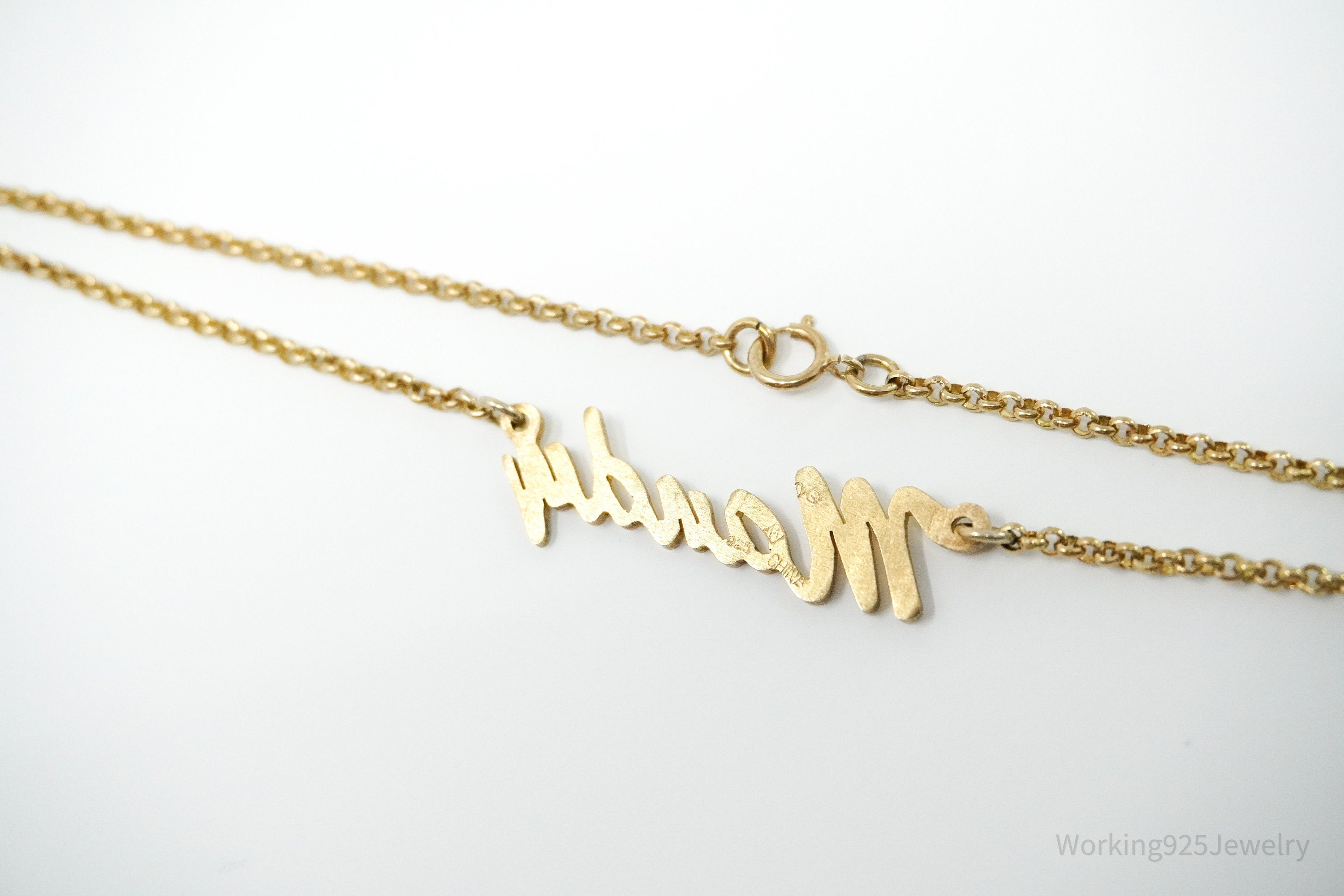 Vintage " Mandy " Name Gold Vermeil Sterling Silver Necklace 18"