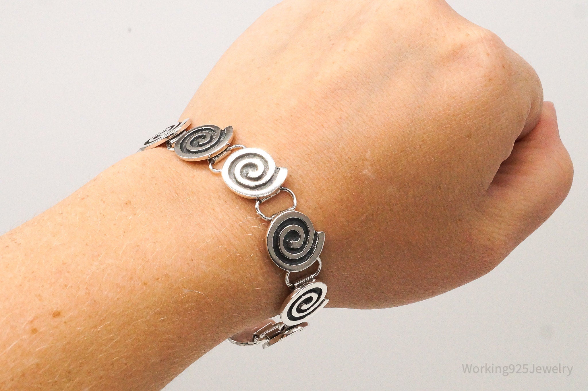 Vintage Modernist Spirals Sterling Silver Bracelet