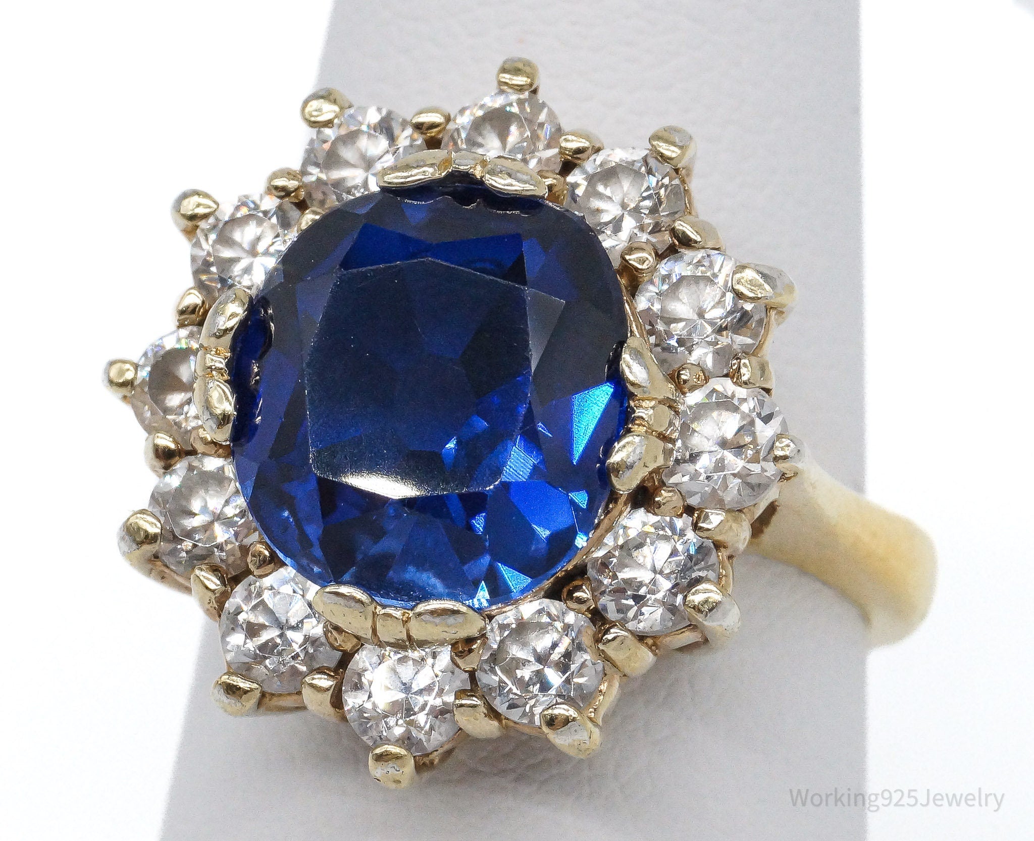 Vintage Lab Sapphire Cubic Zirconia Gold Over Sterling Silver Ring Size 7.5