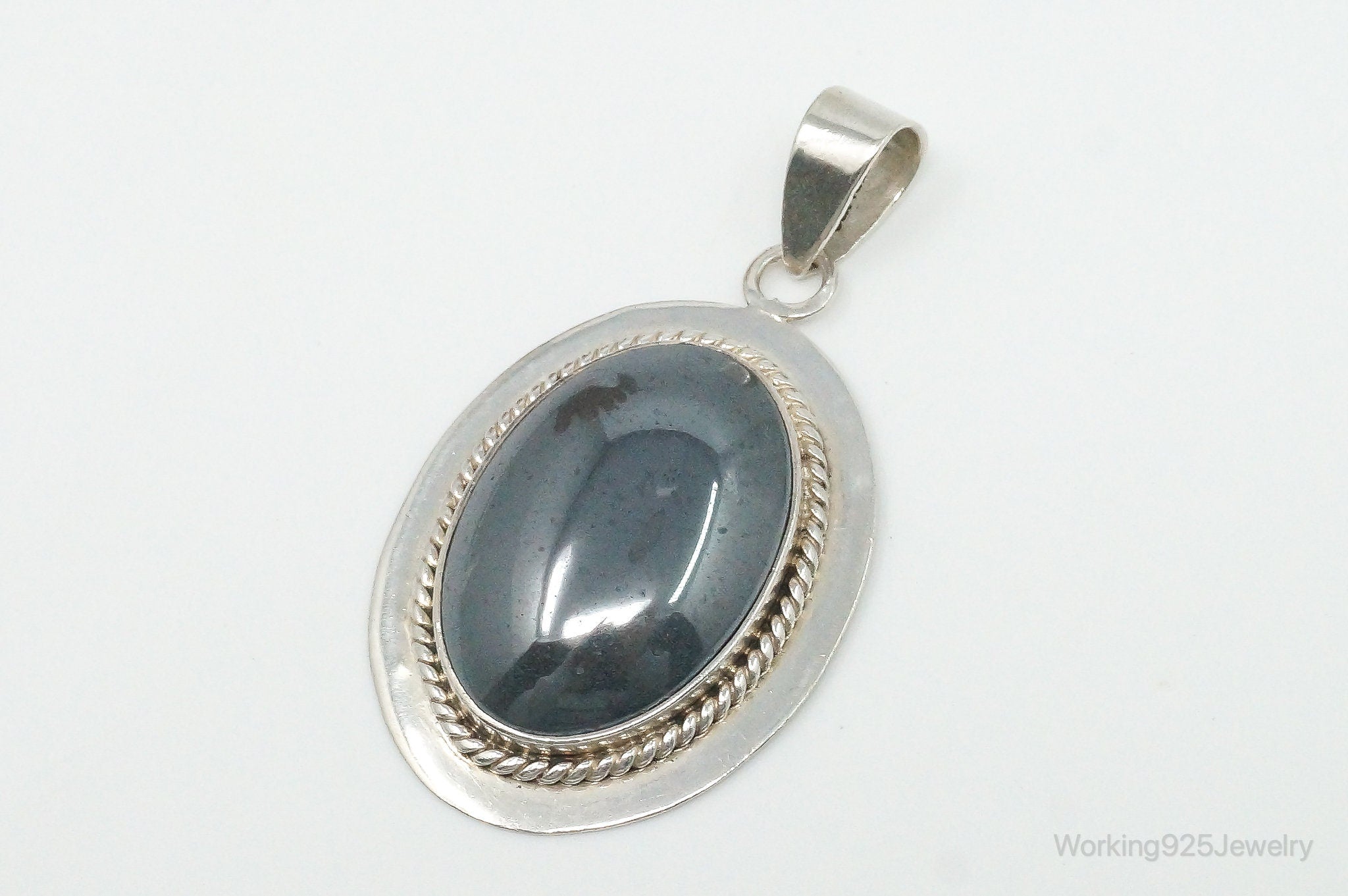 Vintage Large Hematite Sterling Silver Pendant