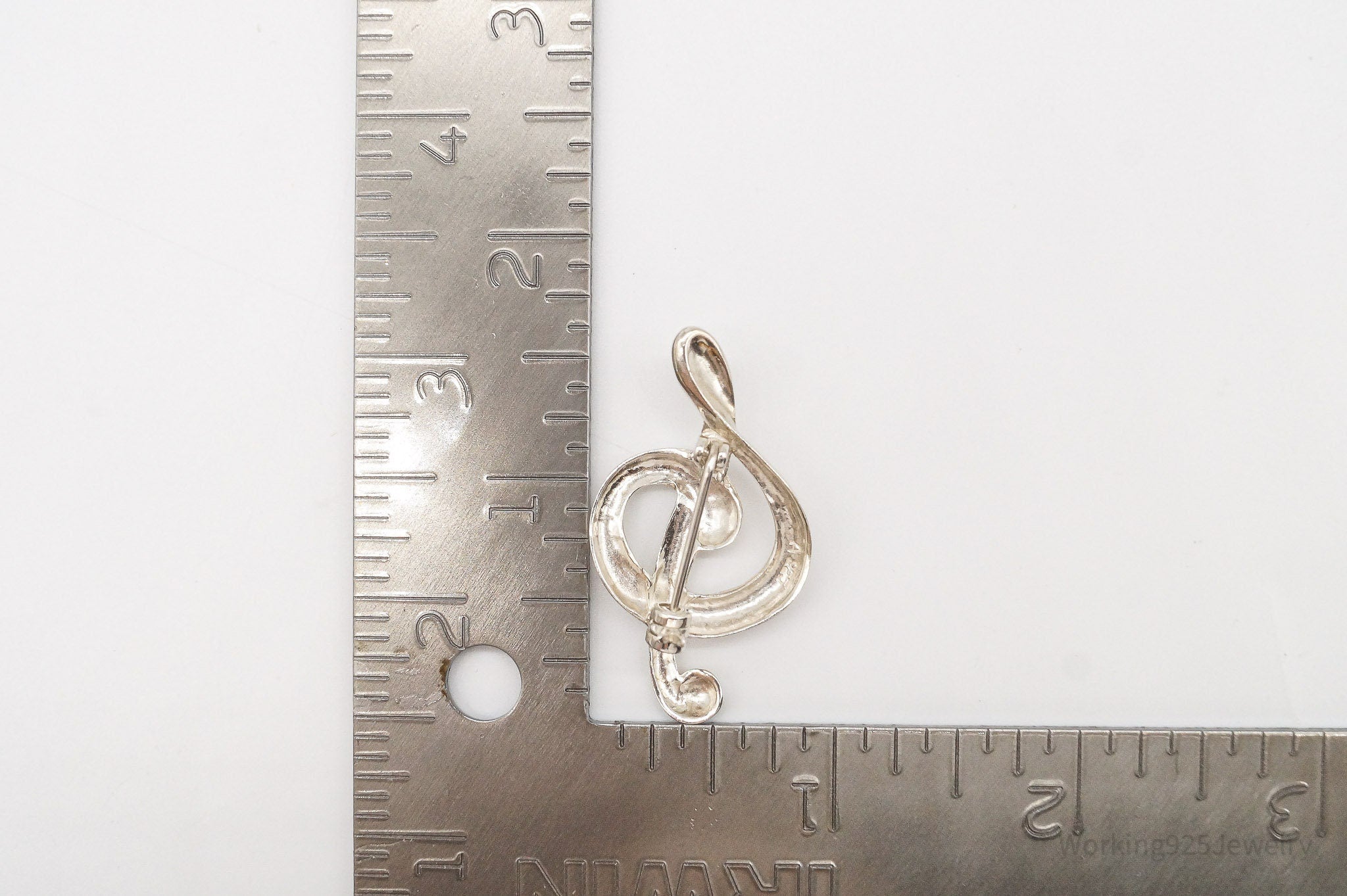 Vintage Treble Clef Music Note Sterling Silver Brooch Pin