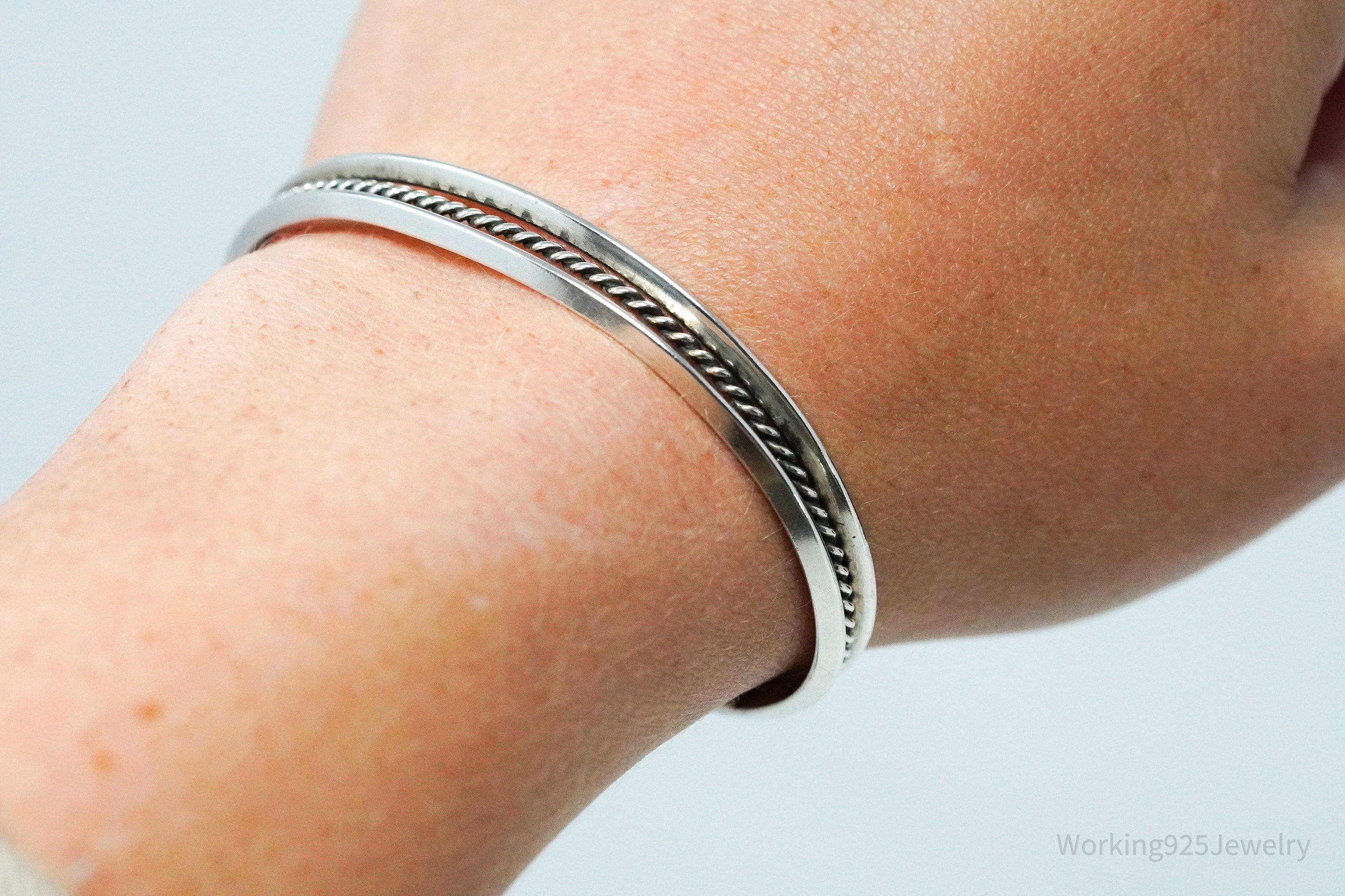 Vintage Native American Tahe Sterling Silver Rope Cable Cuff Bracelet - 6.5"