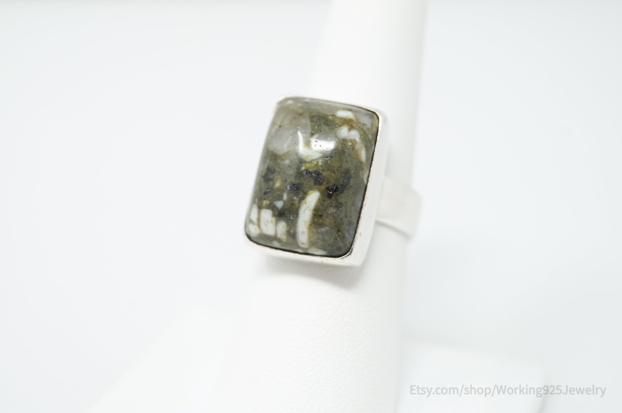 Vintage Southwest Green Jasper Sterling Silver Ring Size 7