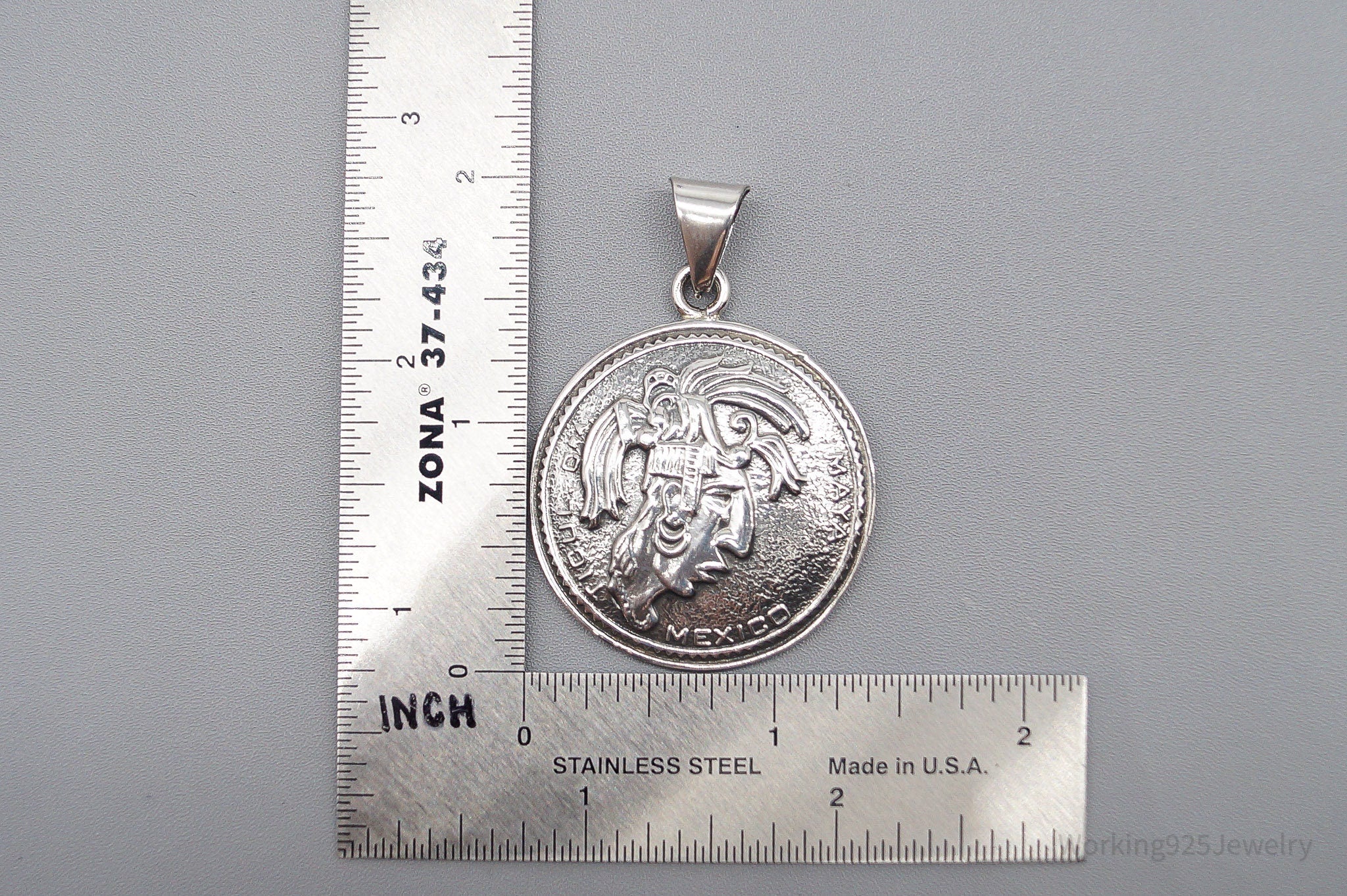 Large Vintage Mexico Mayan Warrior Sterling Silver Pendant