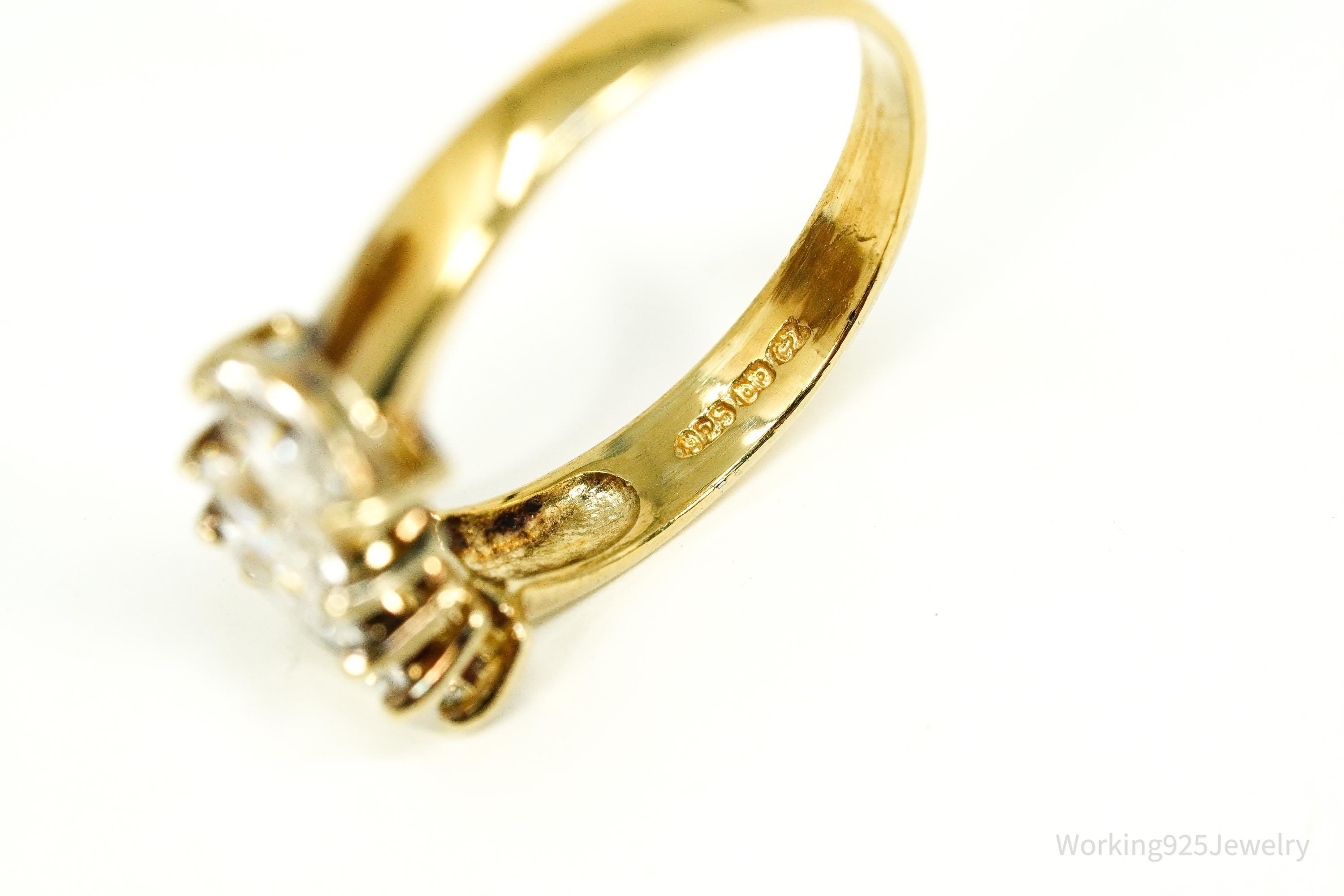 Vintage Diamonique Cubic Zirconia Gold Vermeil Sterling Silver Ring - Size 8.25