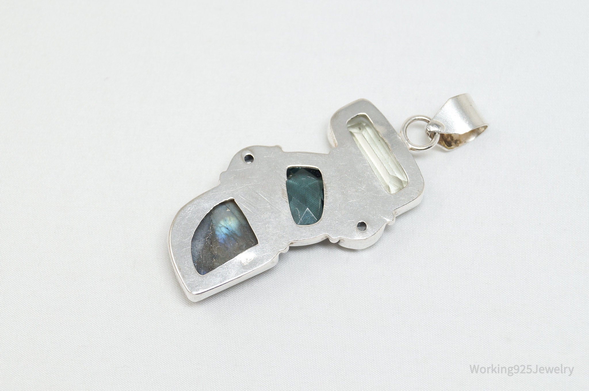 Vintage Large Labradorite Topaz Crystal Sterling Silver Necklace Pendant