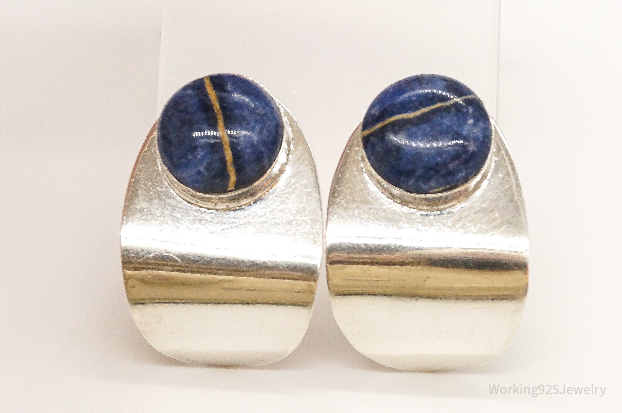 Vintage Mexico Sodalite Modernist Sterling Silver Earrings