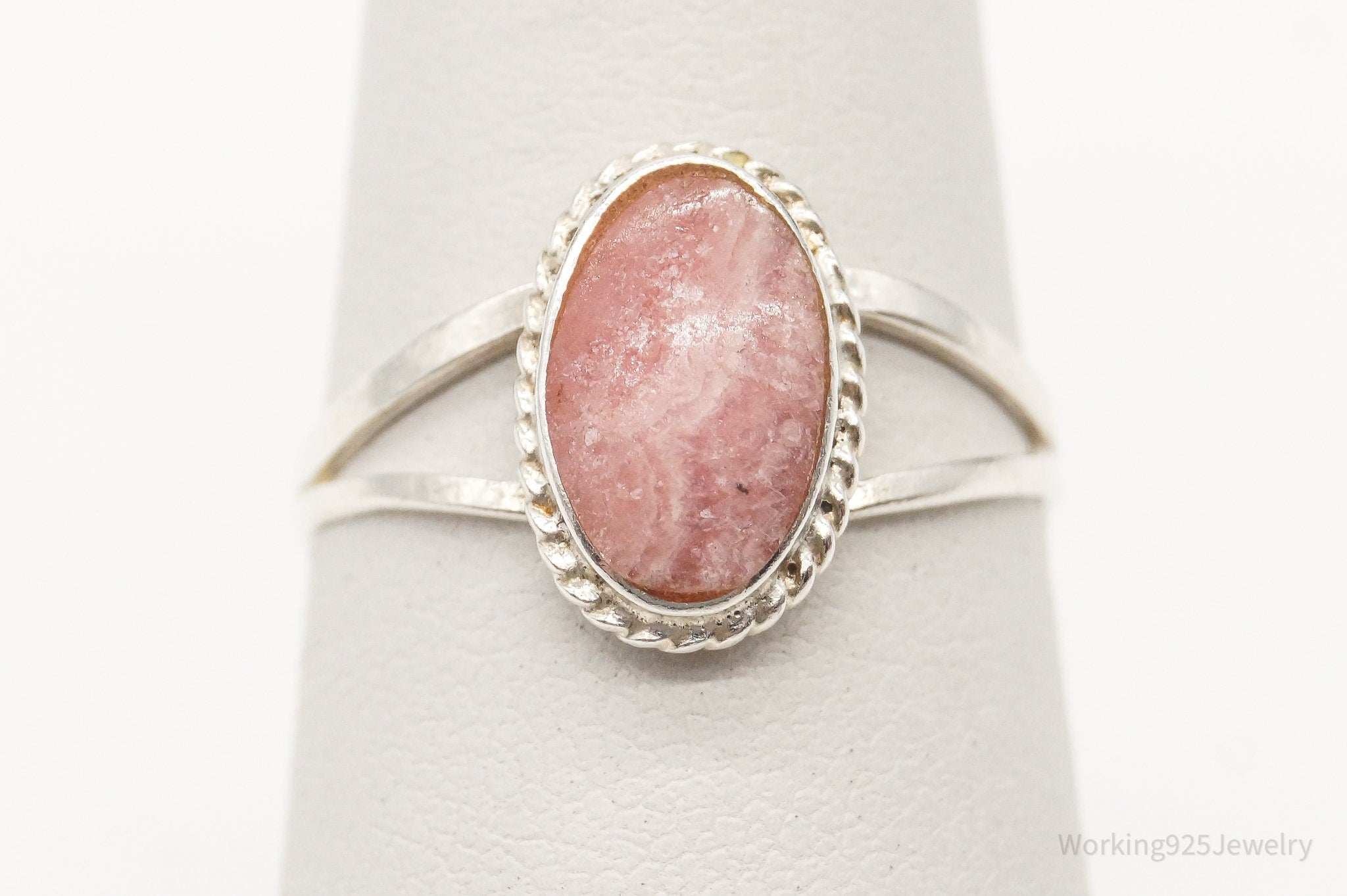 Vintage Pink Rhodochrosite 950 Silver Ring - Size 7.25