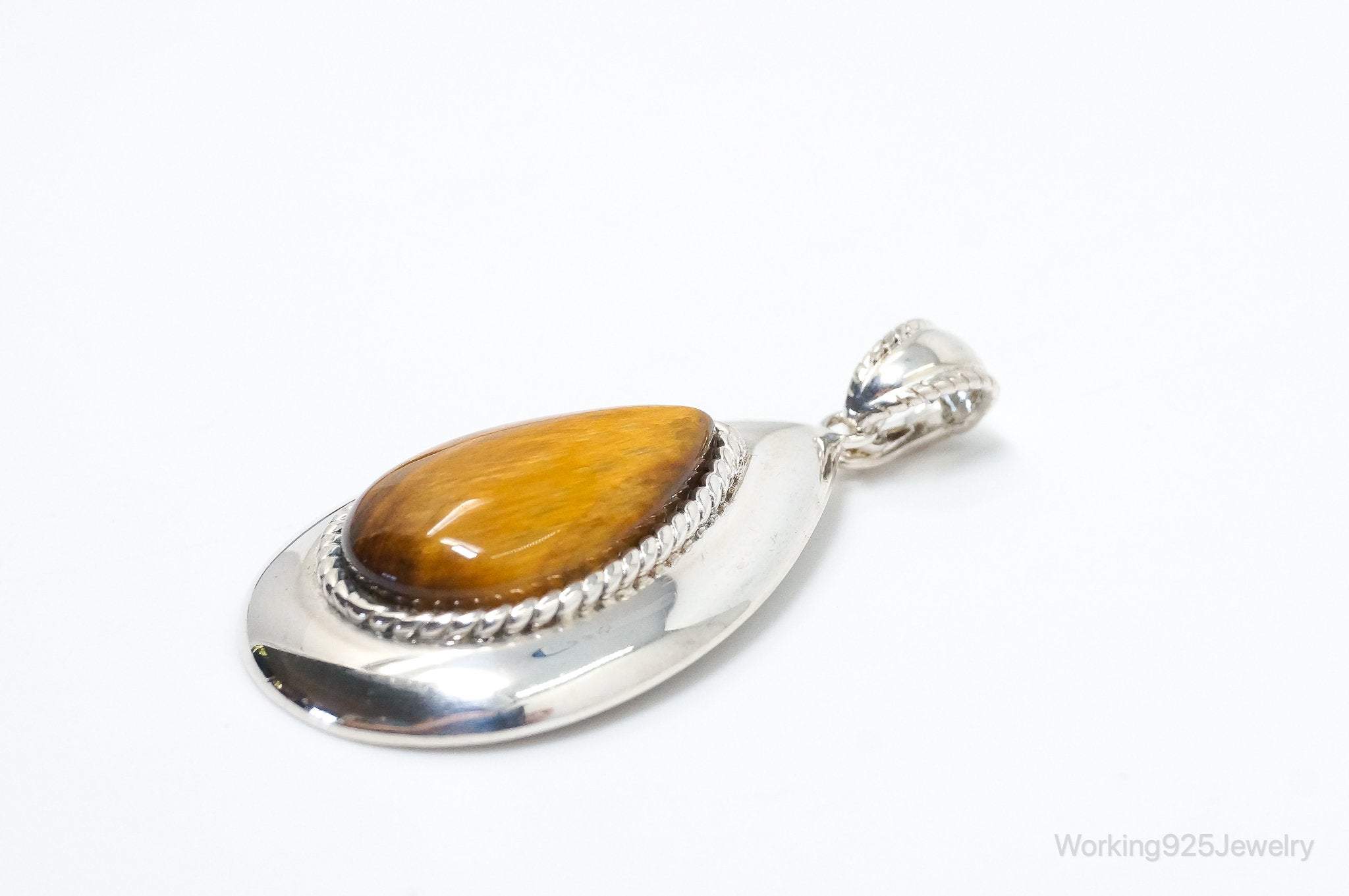 Vintage Large Tigers Eye Southwestern Style Sterling Silver Pendant