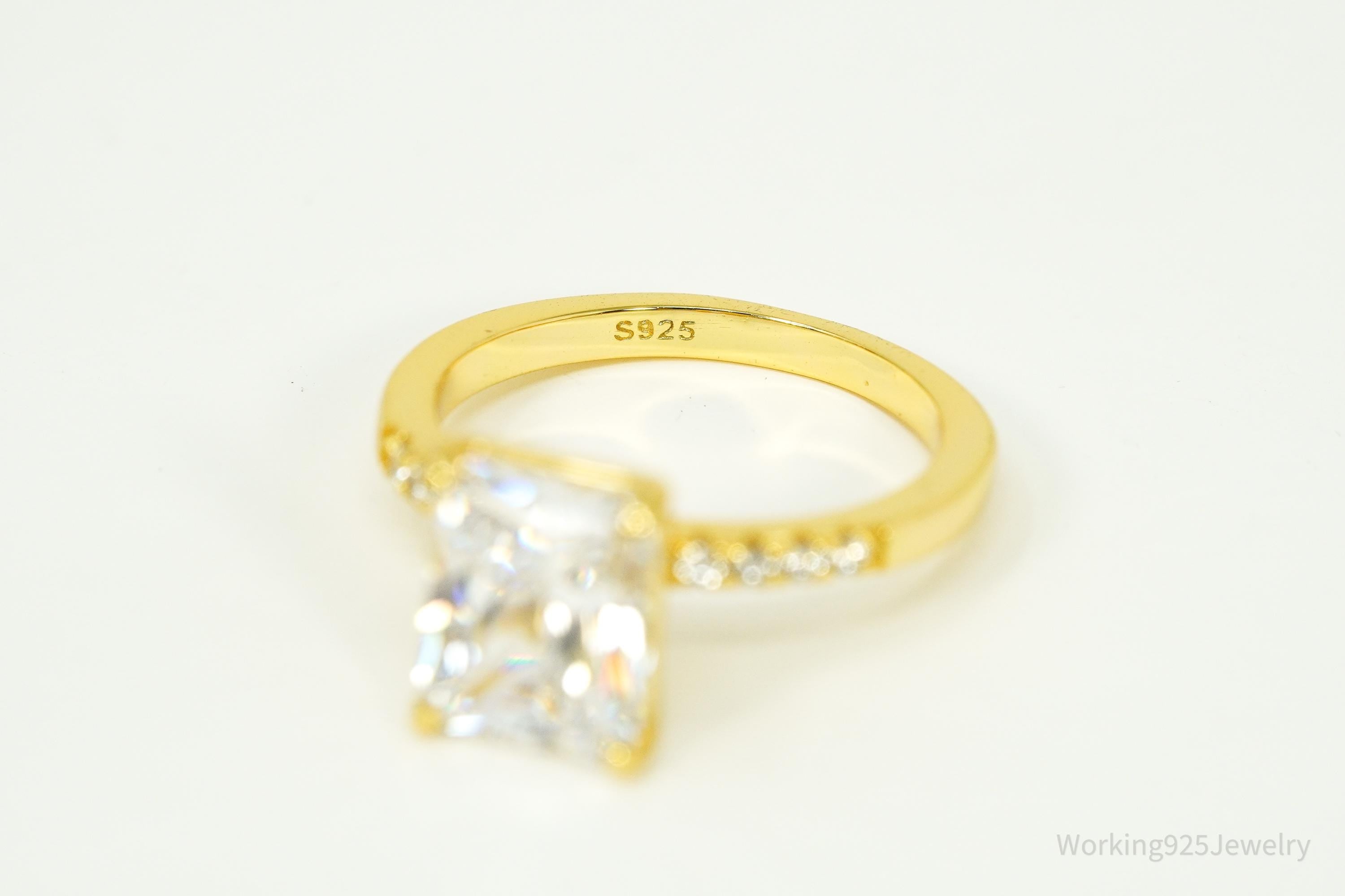 Vintage Cubic Zirconia Gold Vermeil Sterling Silver Ring - Size 5