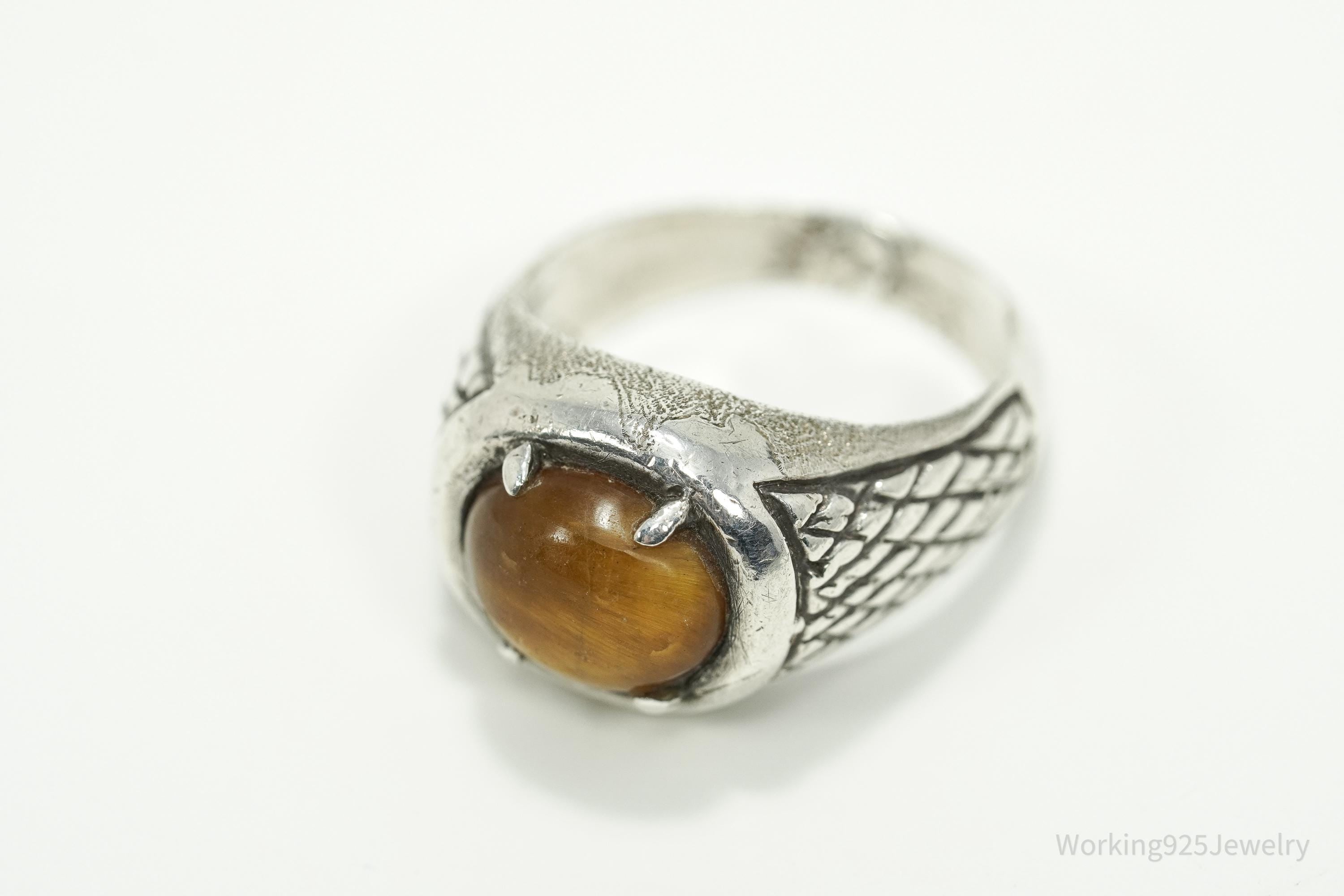 Vintage Native American Tigers Eye Unsigned Silver Ring - Size 10.5