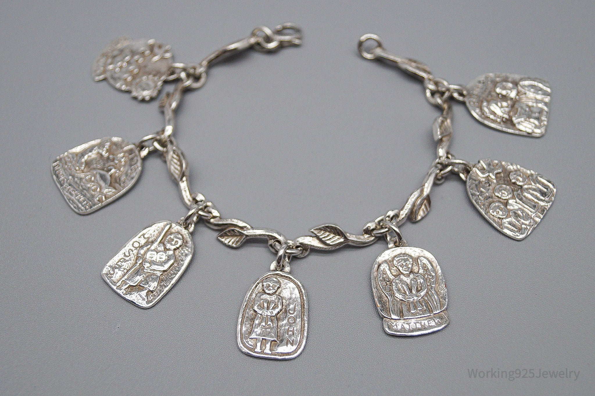 Jeep Collins Bible Study Charms Vines Sterling Silver Bracelet - 6 7/8"