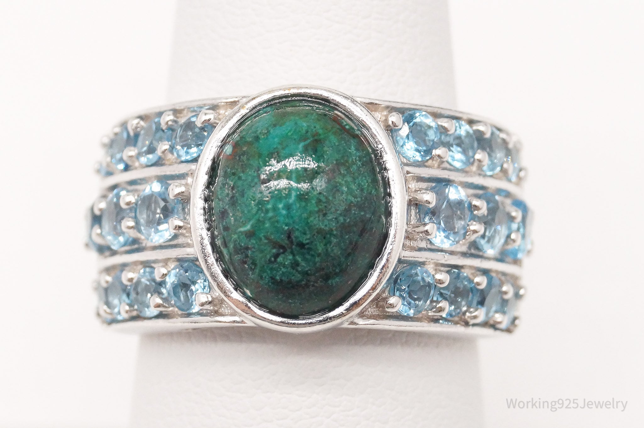 Vintage Chrysocolla Blue Topaz Sterling Silver Ring - Size 7