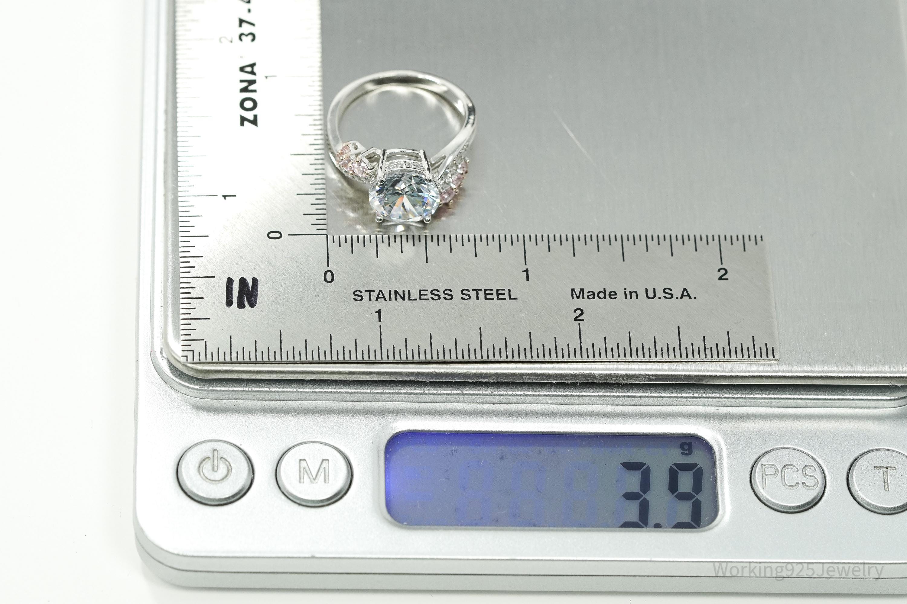 Vintage PAJ Pink & White Cubic Zirconia Sterling Silver Ring - Size 6