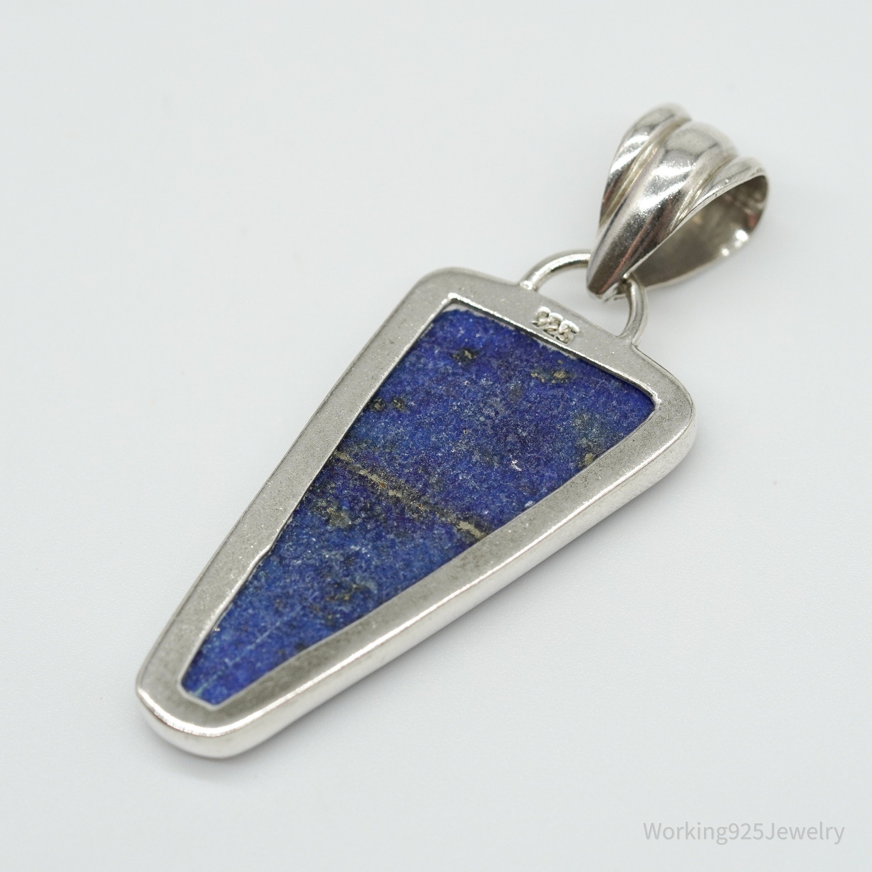 Vintage Large Lapis Lazuli Sterling Silver Necklace Pendant
