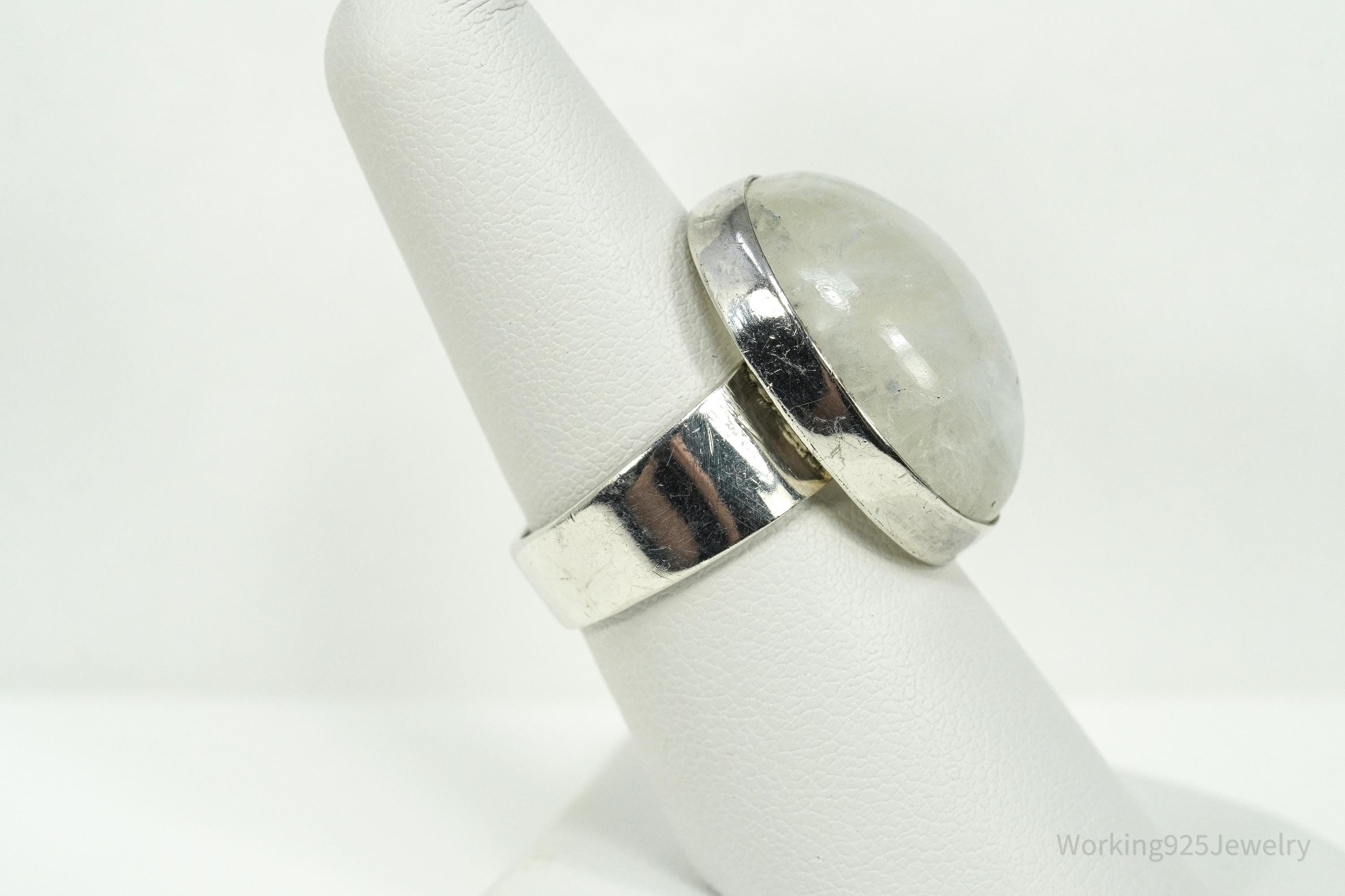 Vintage Large Moonstone Sterling Silver Ring - Size 7.75