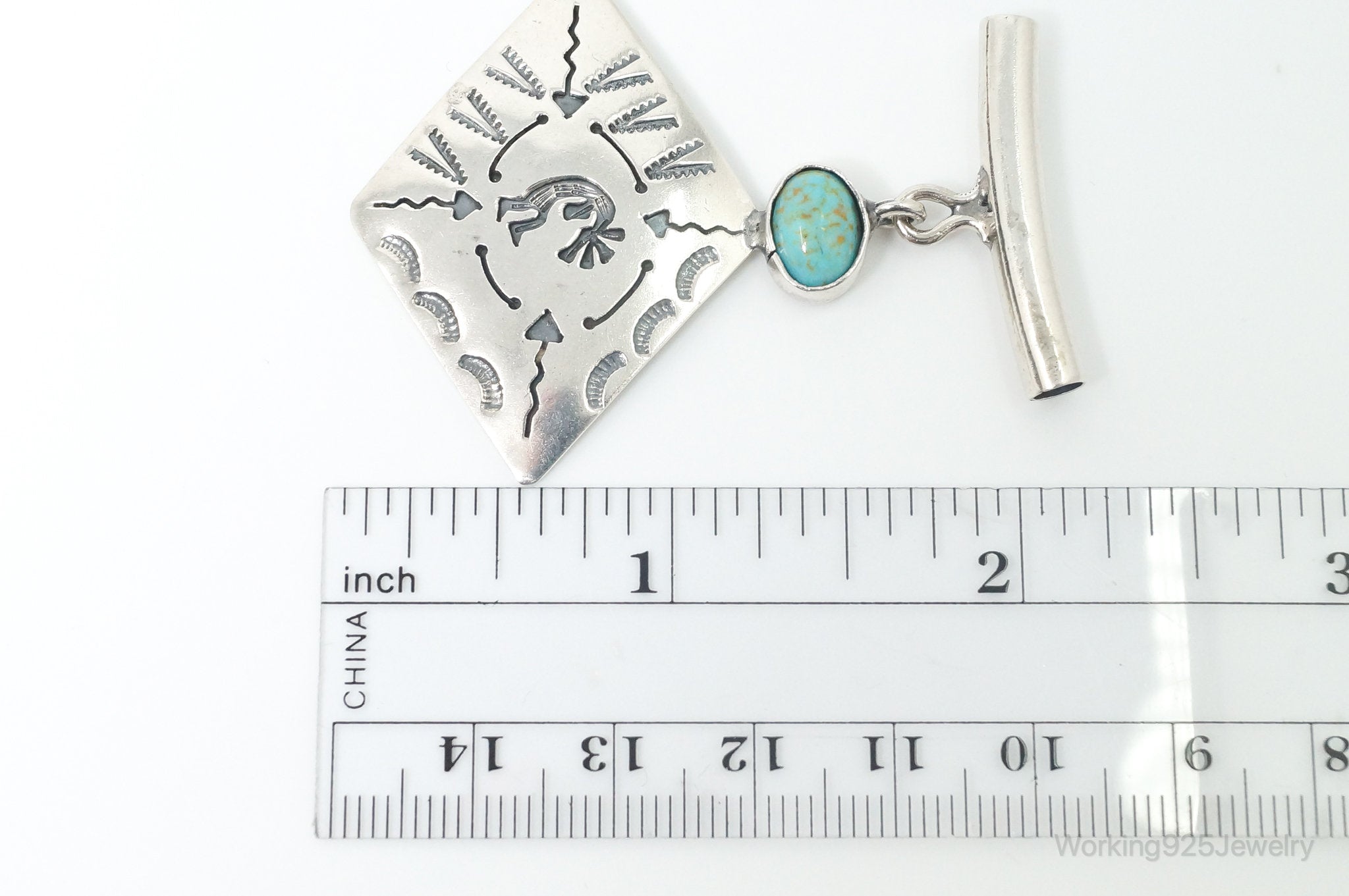 Vintage Mexico Designer Turquoise Southwestern Sterling Silver Pendant