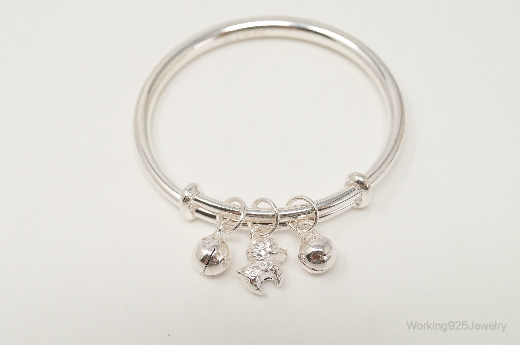 Vintage Charm Jingle Bell 999 Fine Silver Bangle Baby Kids Bracelet