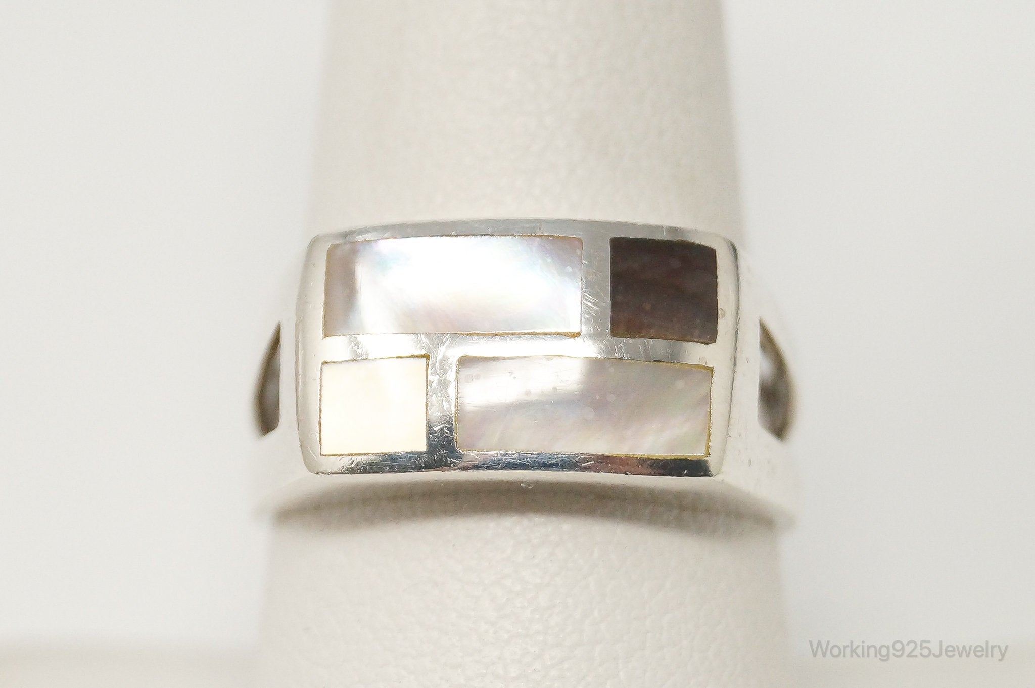 Vintage Multi Mother Of Pearl Sterling Silver Ring - SZ 8.75