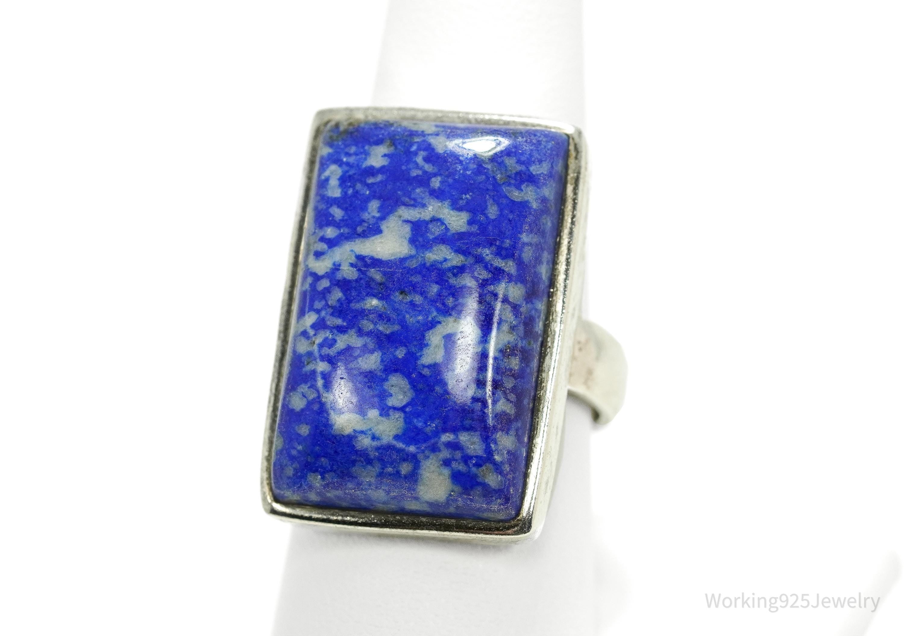 Vintage Large Lapis Lazuli Sterling Silver Ring - Size 10.25