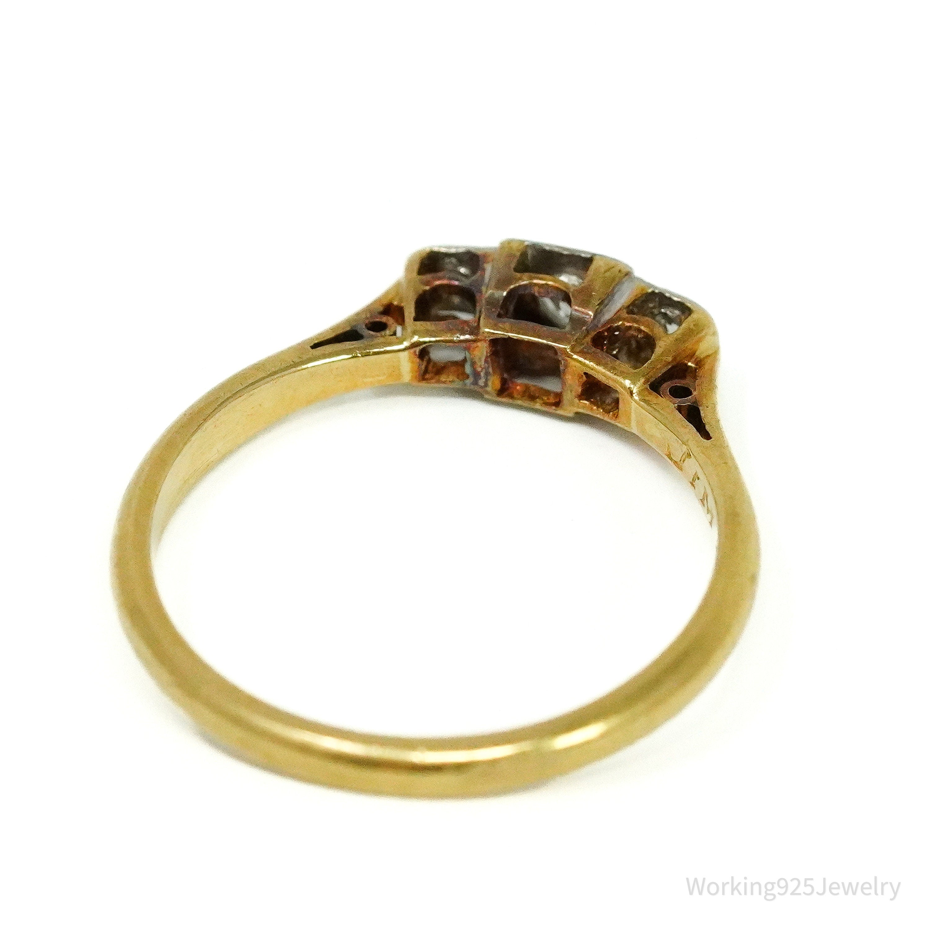 Platinum Topped 18K Yellow Gold & Single Cut Diamond Ring - Size 6