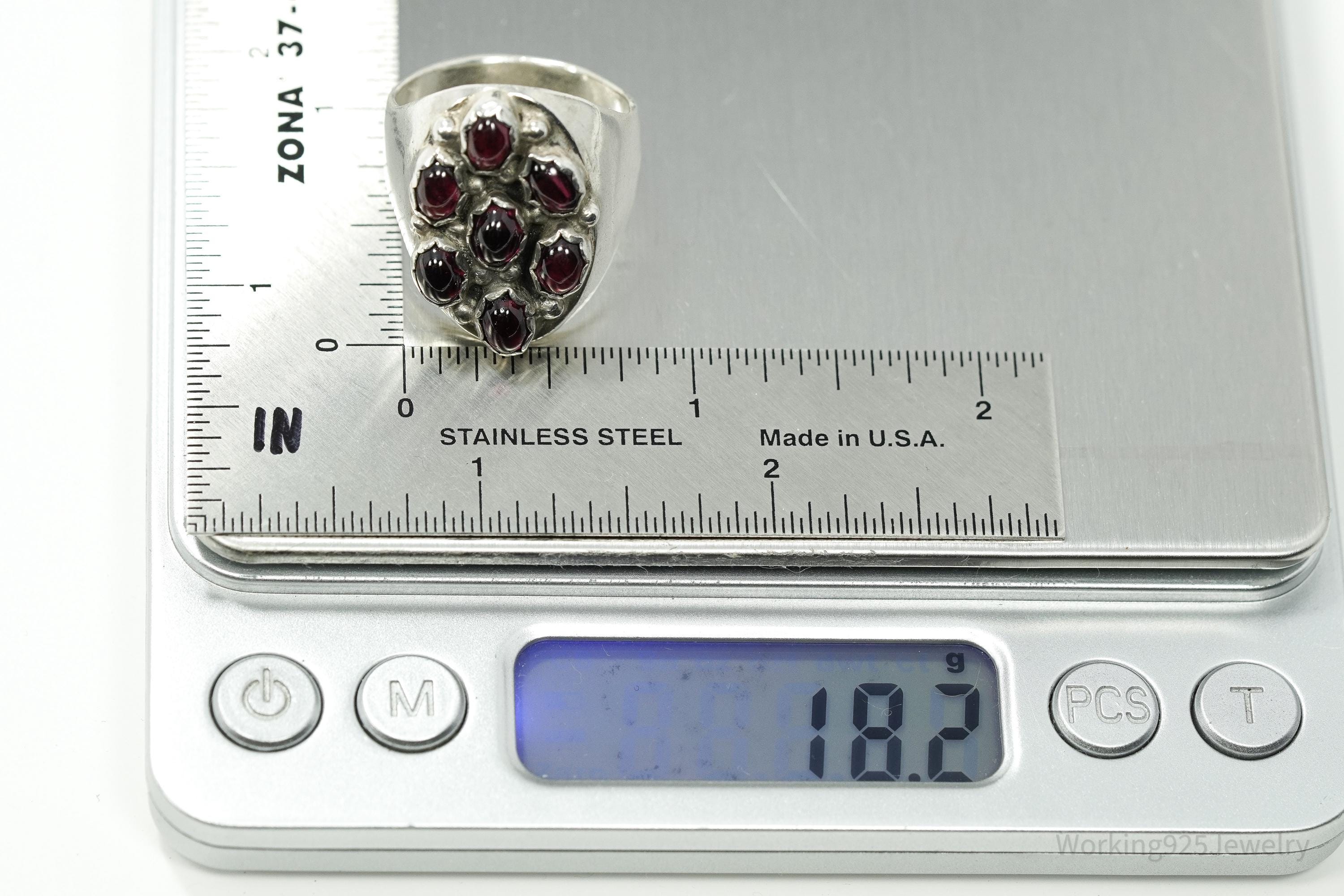 Vintage Rhodolite Garnet Sterling Silver Ring - Size 10.75