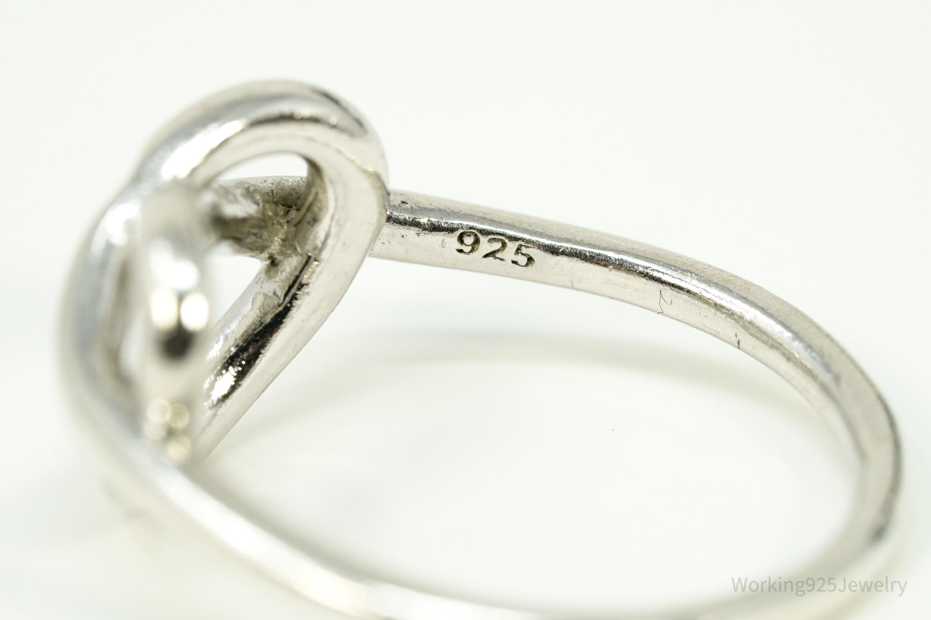 Vintage HDIA Single Diamond Heart Knot Sterling Silver Ring - Size 7.5